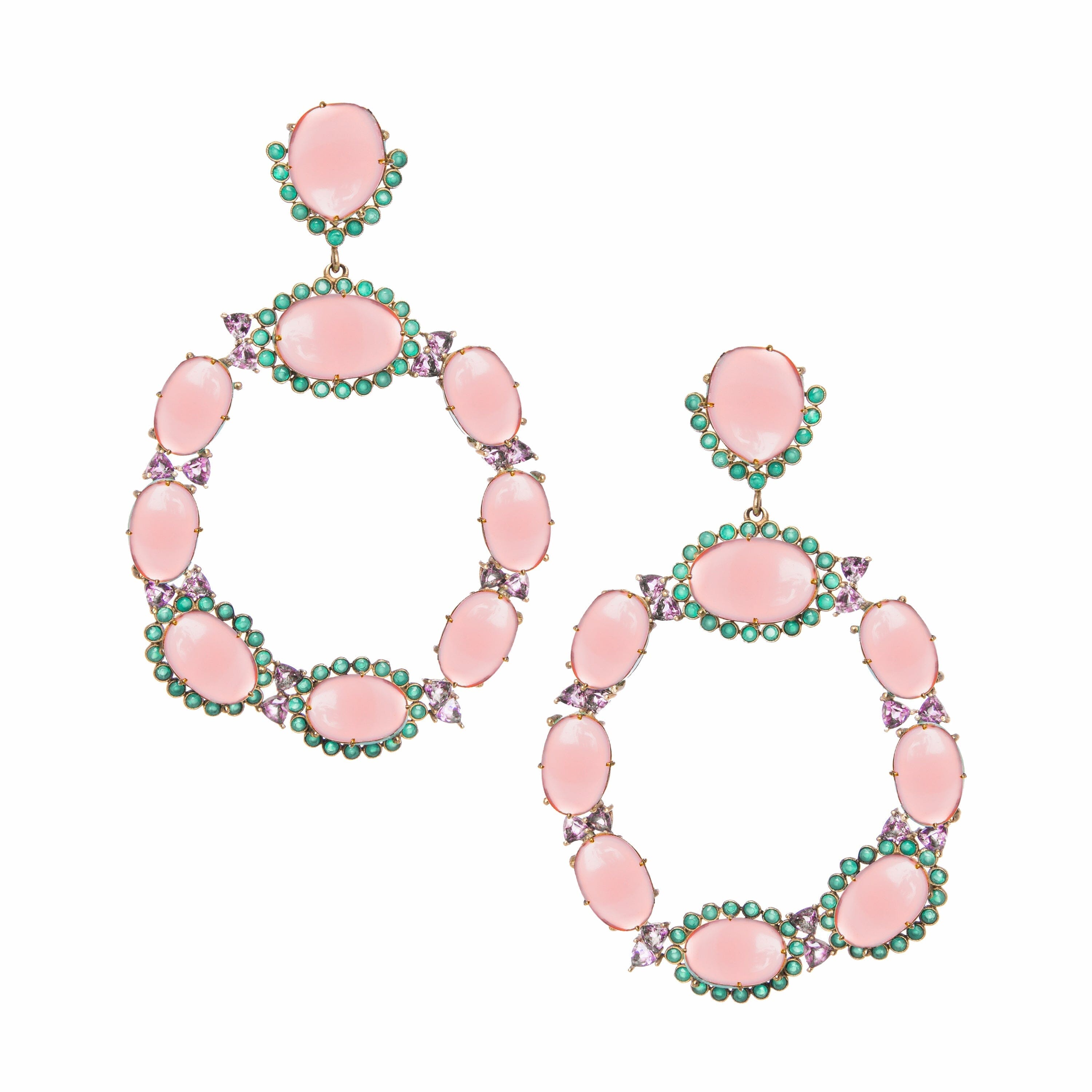 THE HEATHER (Rose Quartz) Earrings Jimena Alejandra Gold Plated Rose Quartz (Light Pink)