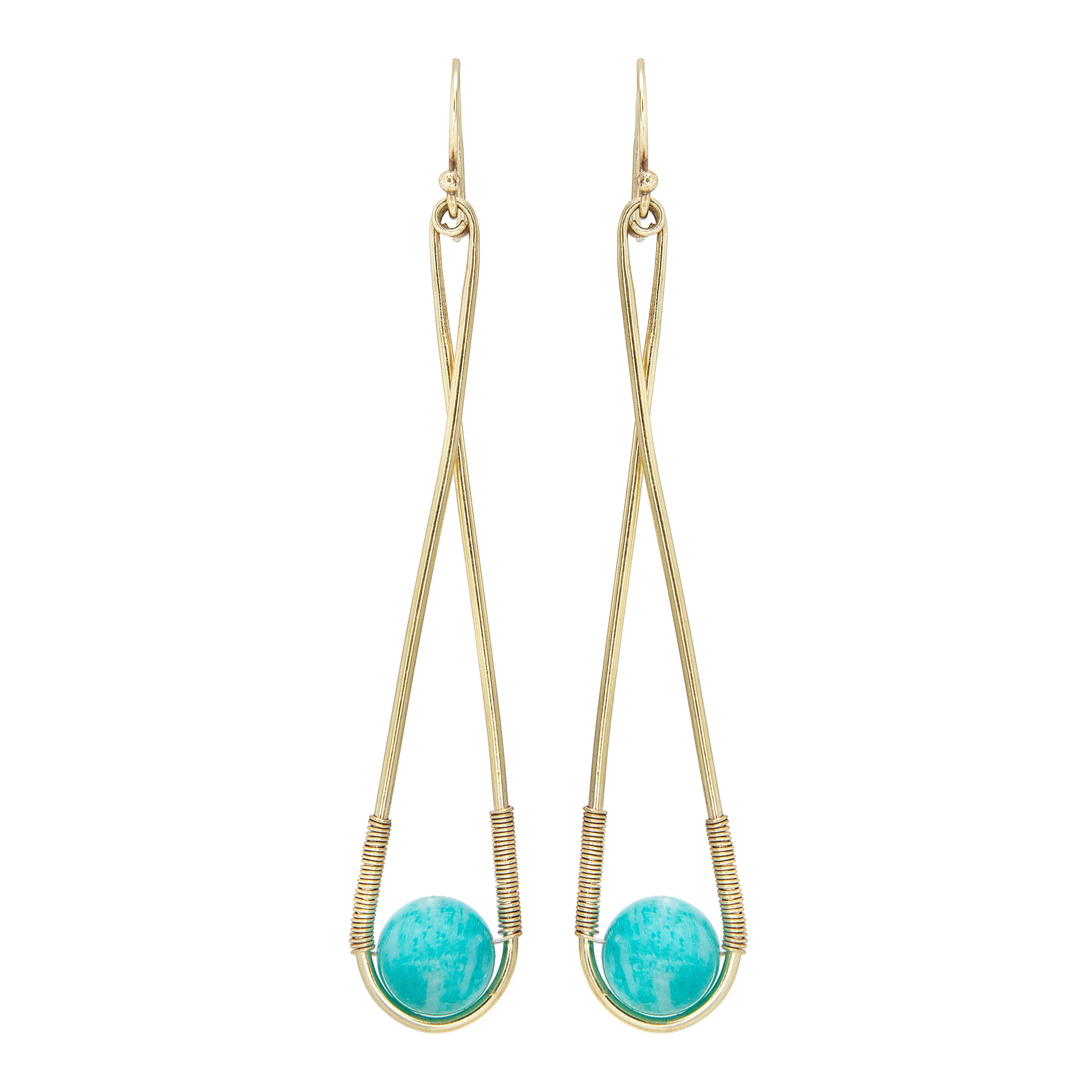 THE IVY Earrings Jimena Alejandra Brass Long (9cm) Amazonite (Aqua)