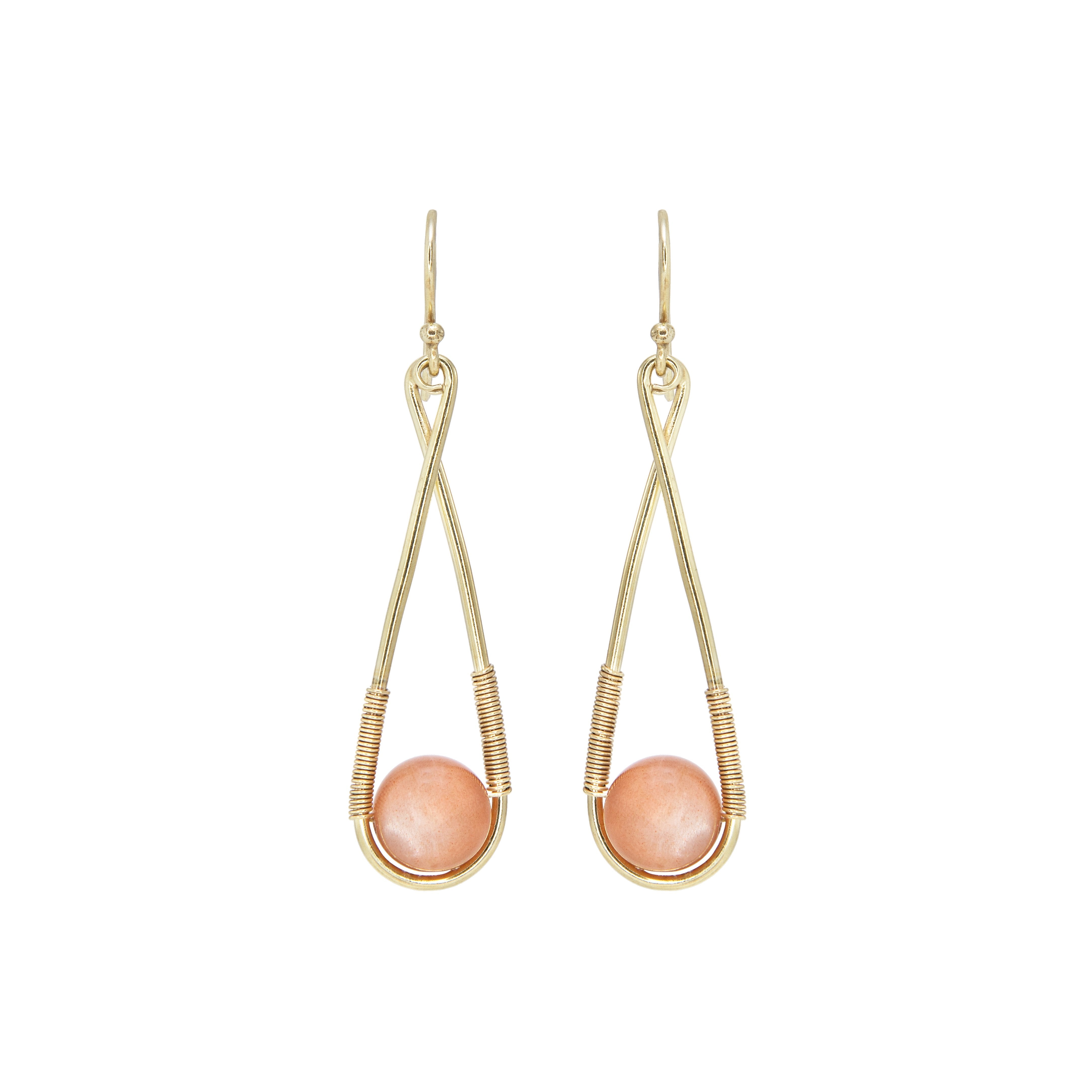 THE IVY Earrings Jimena Alejandra Brass Short (6cm) Peach Moonstone (DarkSalmon)