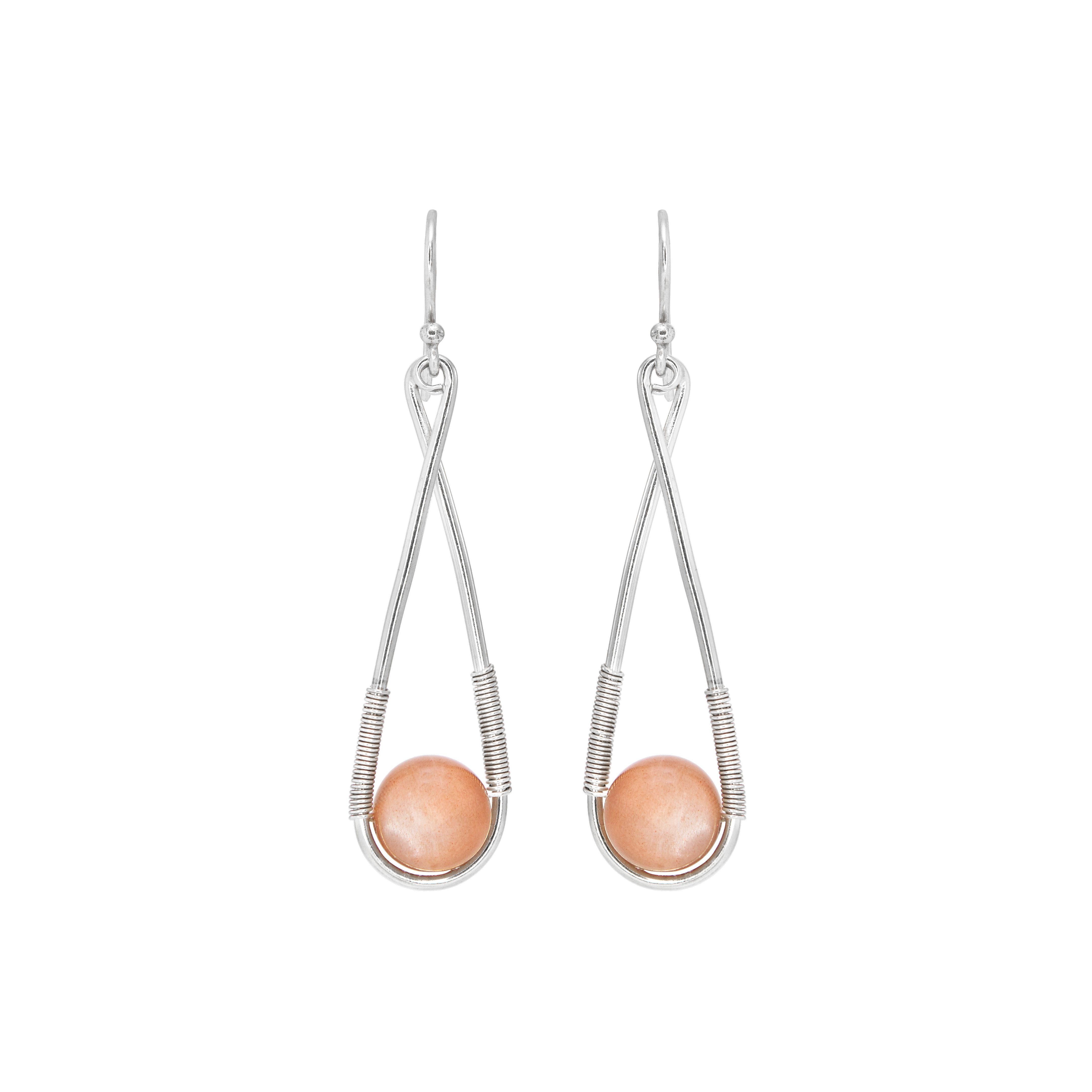 THE IVY Earrings Jimena Alejandra Silver Short (6cm) Peach Moonstone (DarkSalmon)
