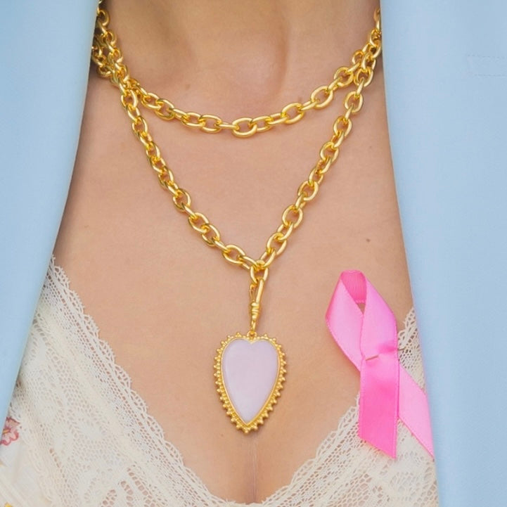 Large Elongated Pink Opal Sunburst Reversible Puffy Heart Charm: The Kylie