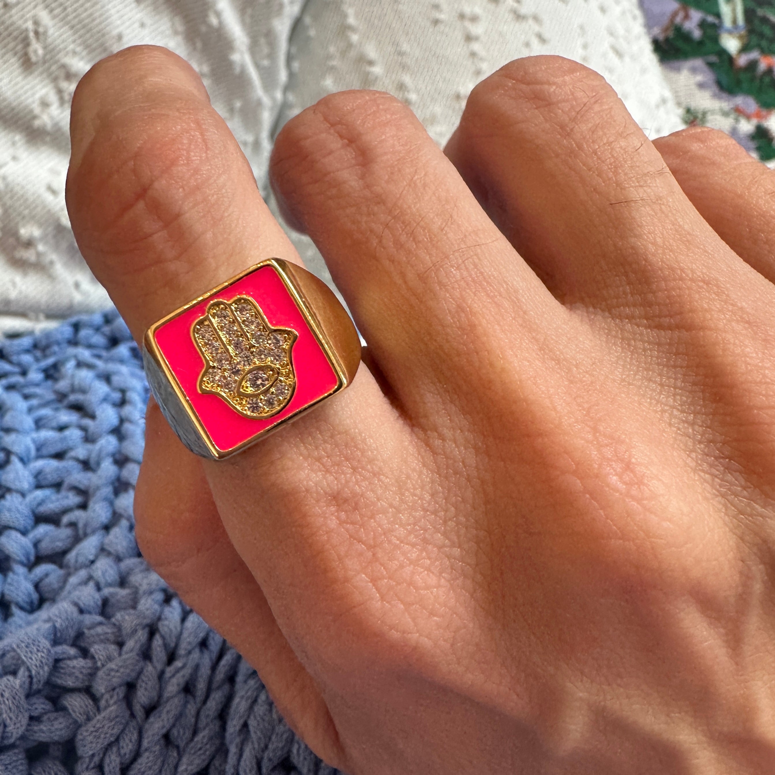 5 For 60% off - Multicoloured Enamel Hamsa Ring