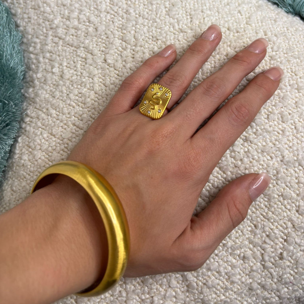 White Topaz Gold Snake Ring