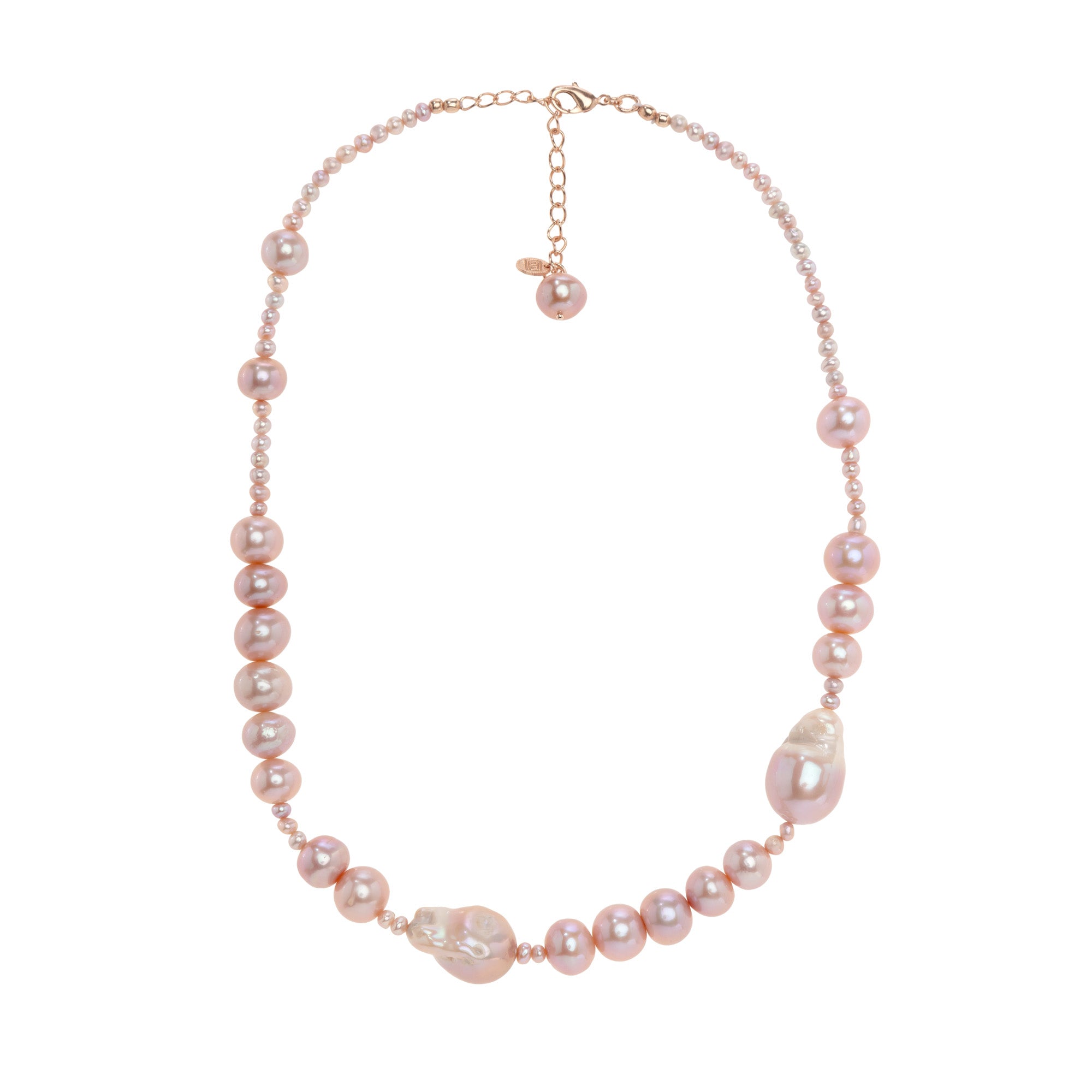Pink Baroque & Freswater Round Pearl Necklace: The Daphne