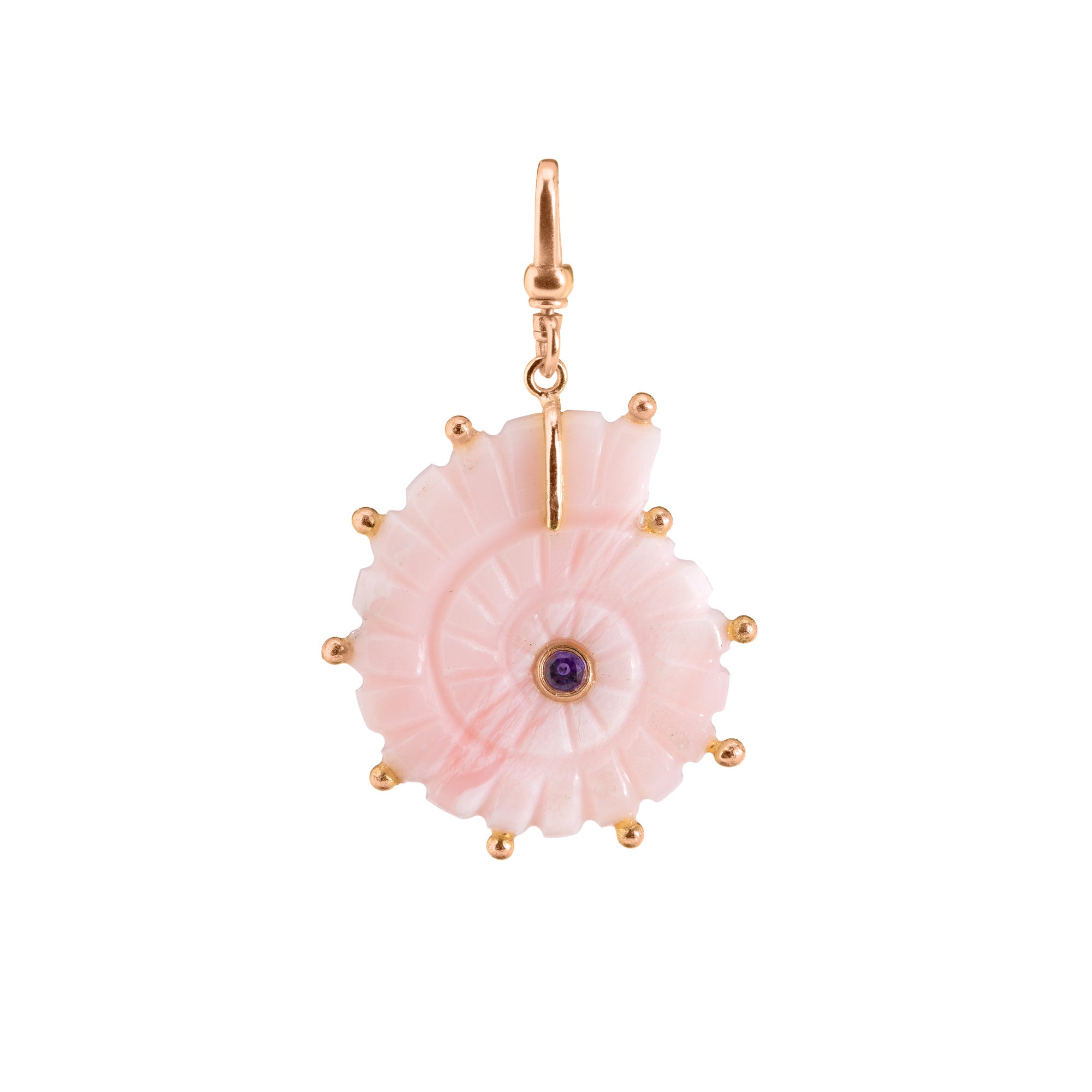 The Marina: Reversible Carved Pink Opal Ammonite Shell