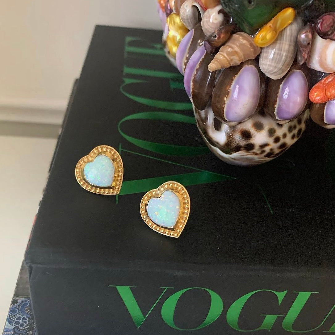 18k Gold Vermeil Opal Love Heart Studs: The Manuela