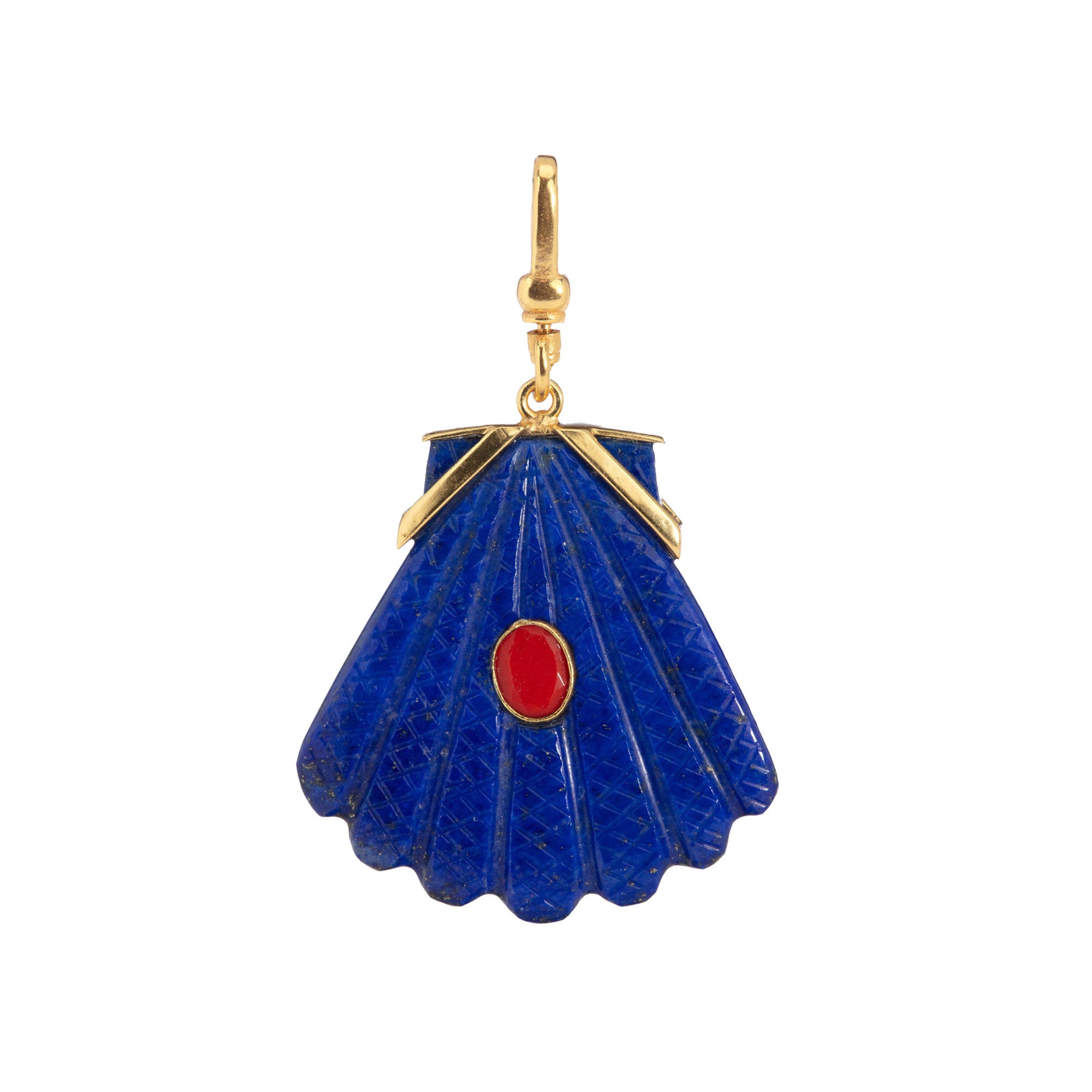 The Mara: Reversible Carved Fan Shell Charm In Lapis Lazuli