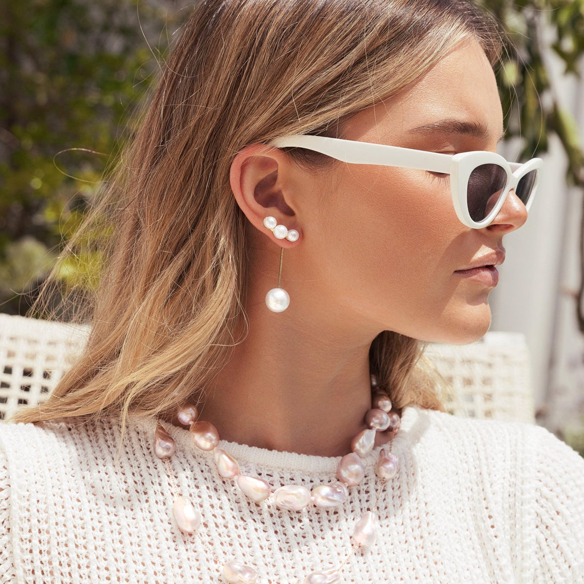 Pearl Climber and Pearl Drop earrings: The Portia