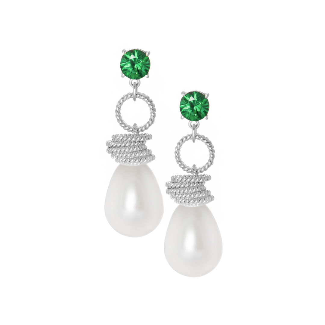 Emerald Green Gemstone and Pearl Drop Earrings: The Clarissa
