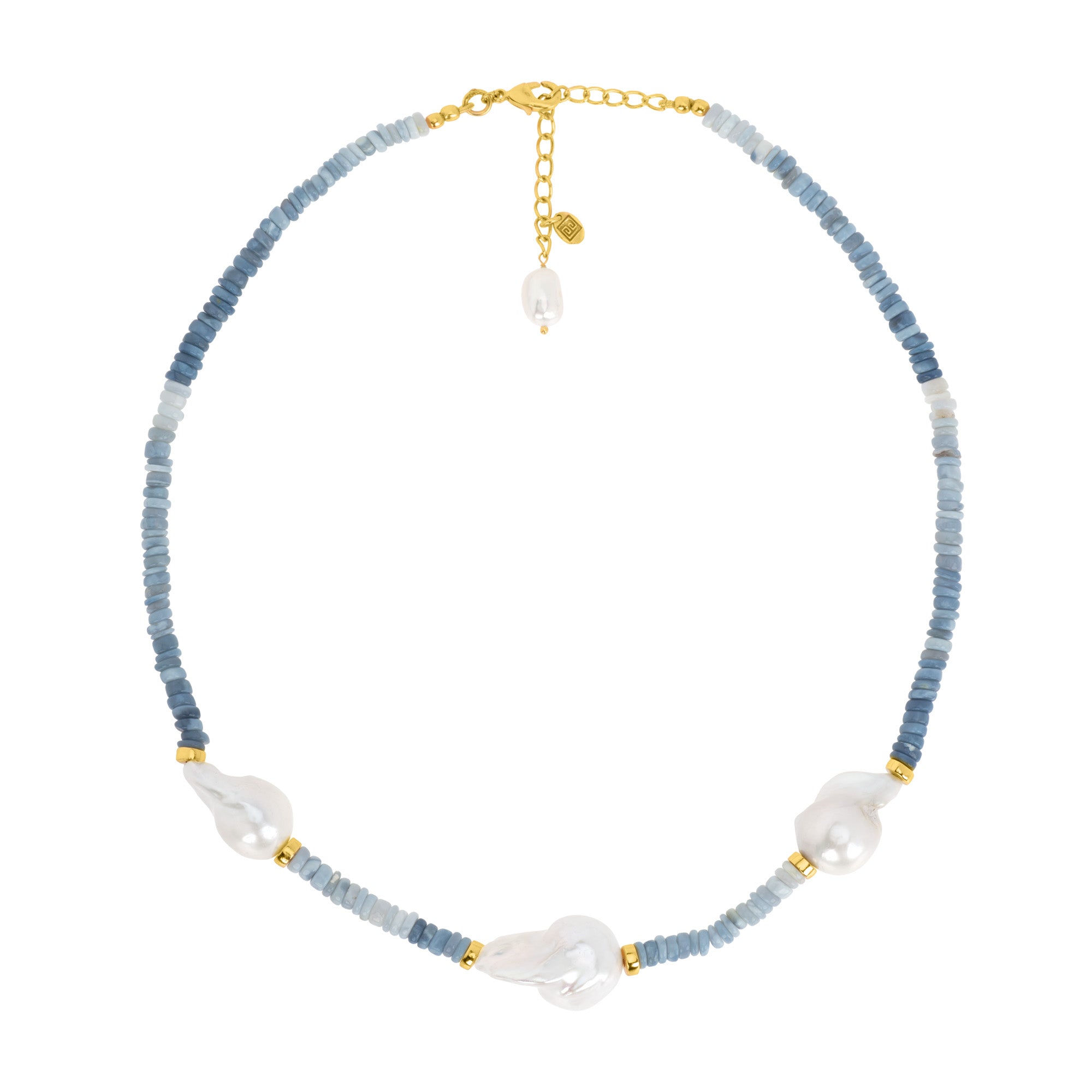 Blue Opal And Baroque Pearl Necklace: The Jenna