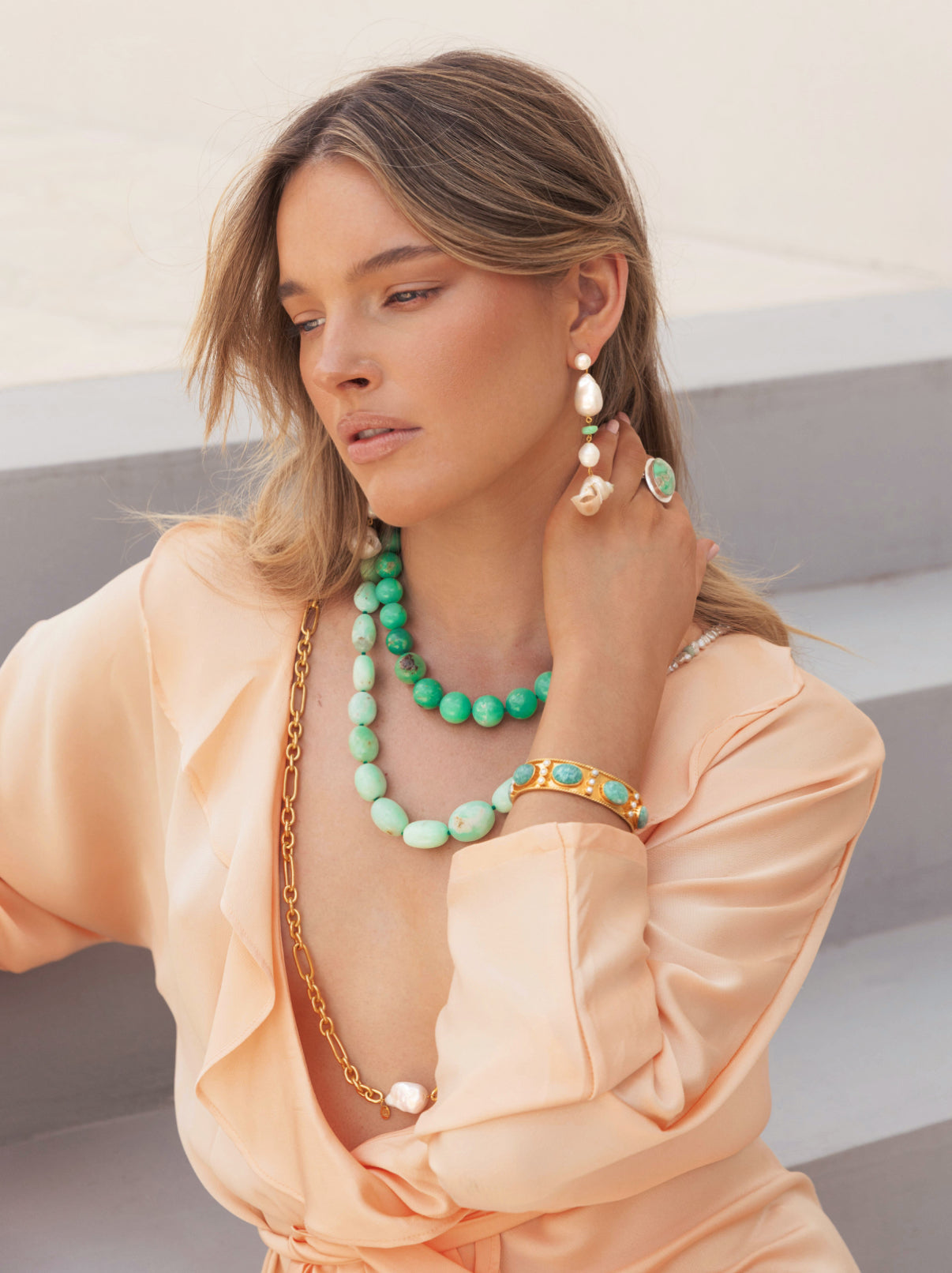 The Viviene: Gemstone & Pearl Cuff Bracelet