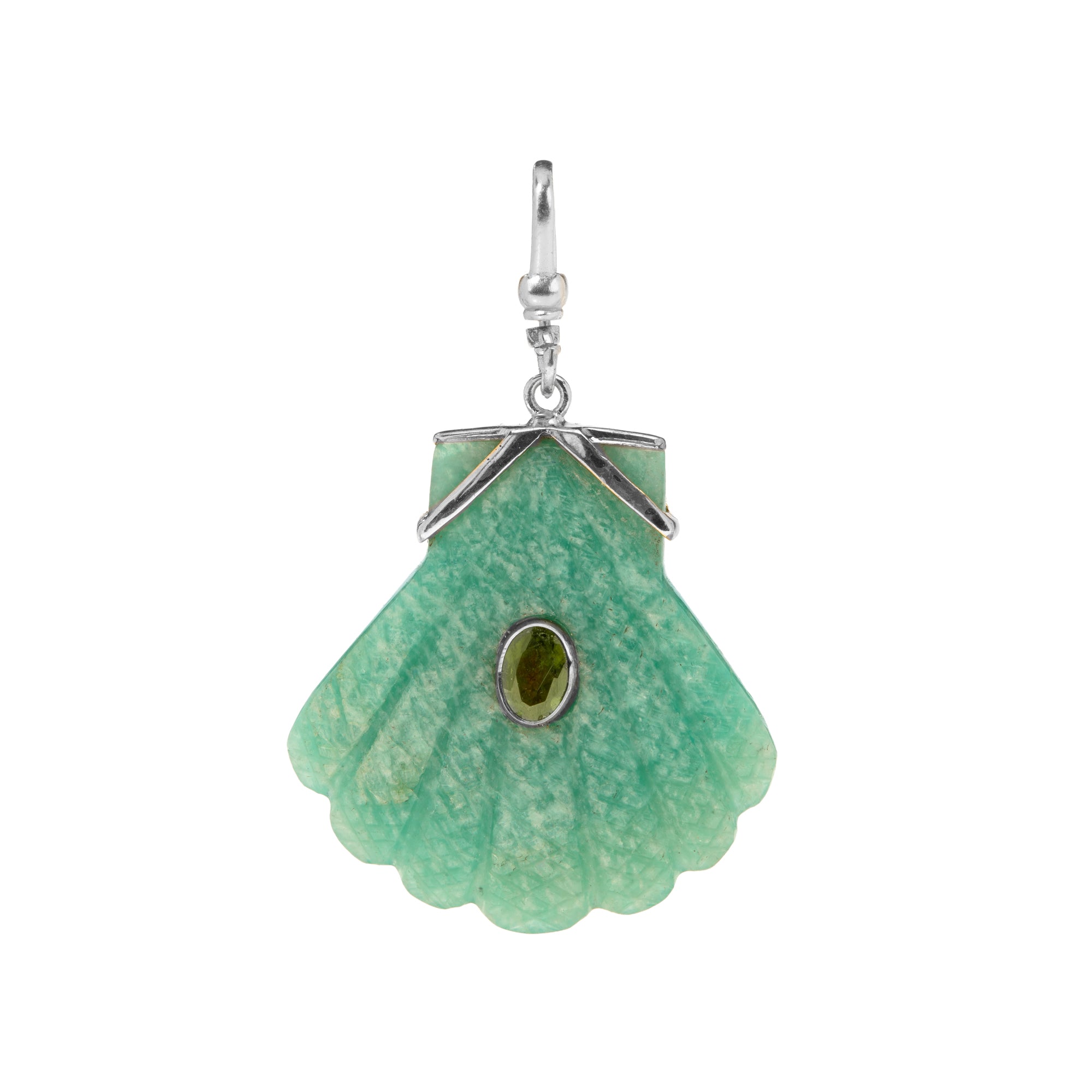 The Mara: Reversible Carved Fan Shell Charm in Amazonite