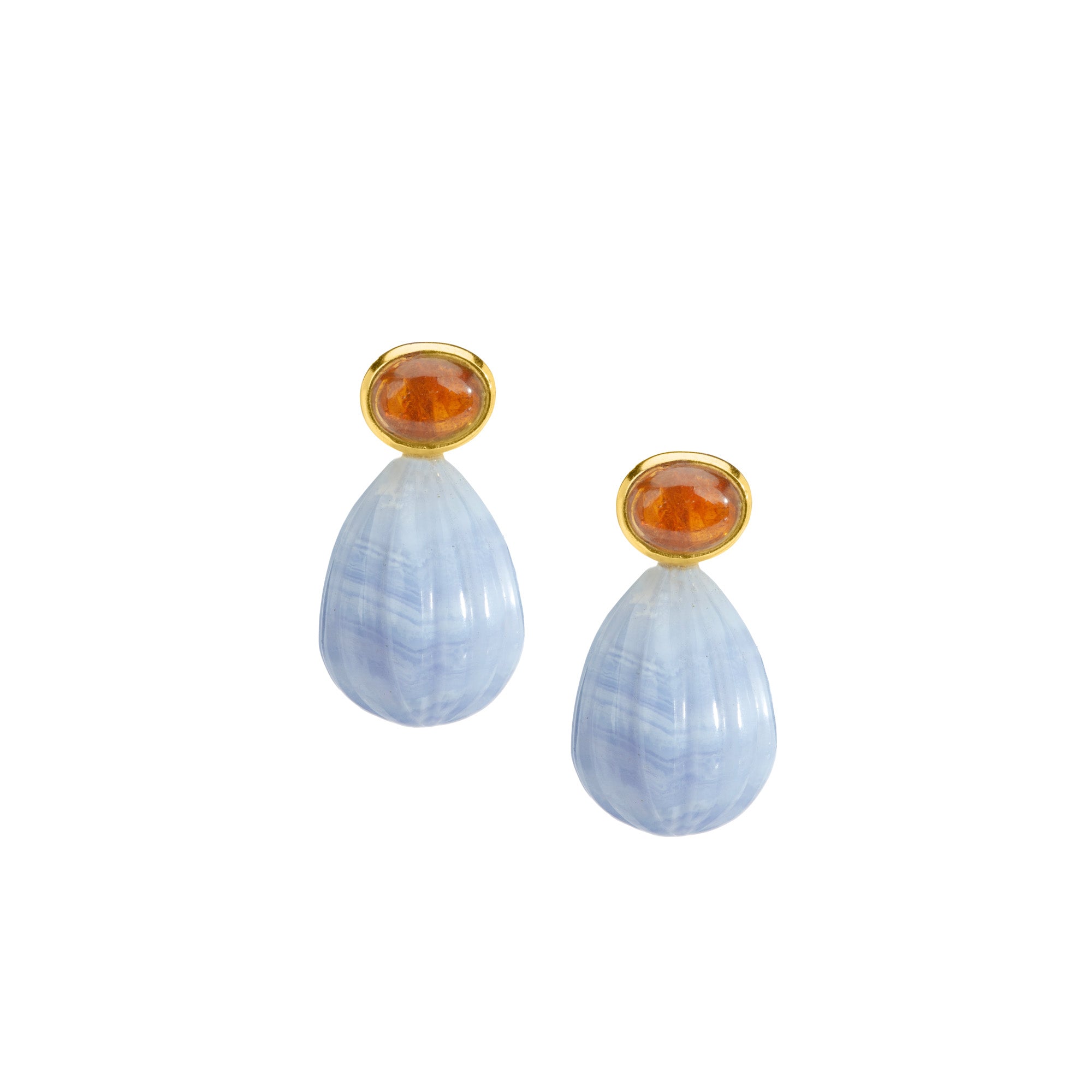 The Marietta: Orange Tourmaline & Carved Blue Lace Agate Drop