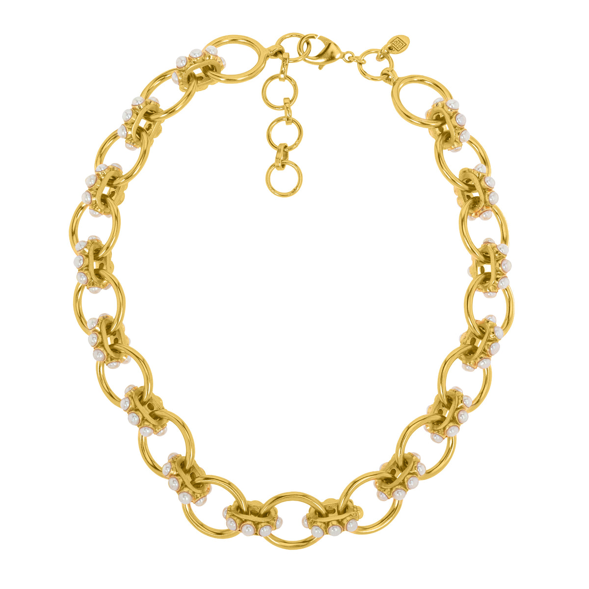 Chunky Link Gold Necklace With Pearl: The Nicola