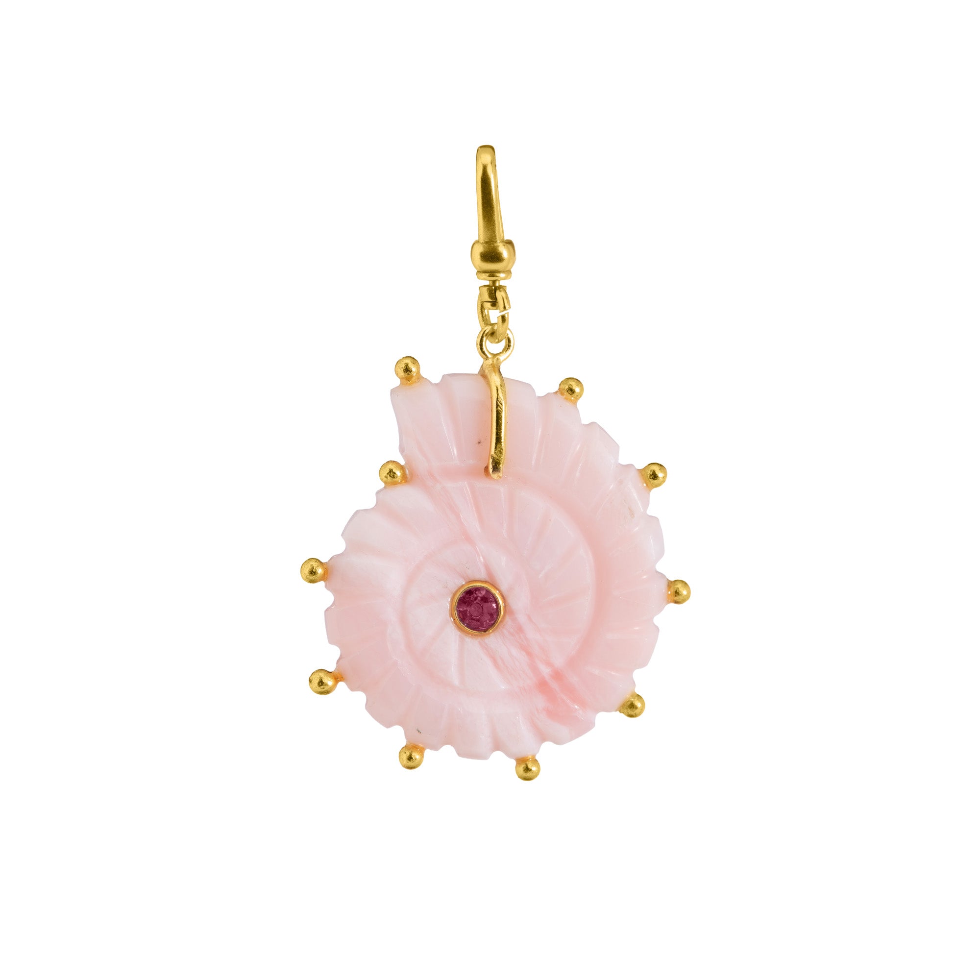 The Marina: Reversible Carved Pink Opal Ammonite Shell