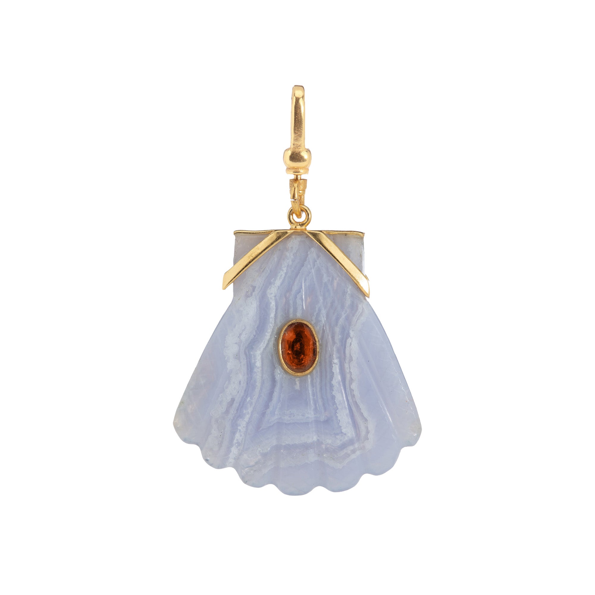 The Mara: Carved Fan Shell in Blue Lace Agate Charm