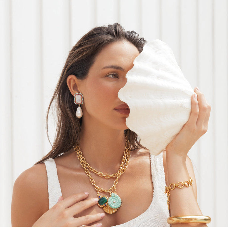 The Ariel: Turquoise & Pearl Reversible Shell Charm