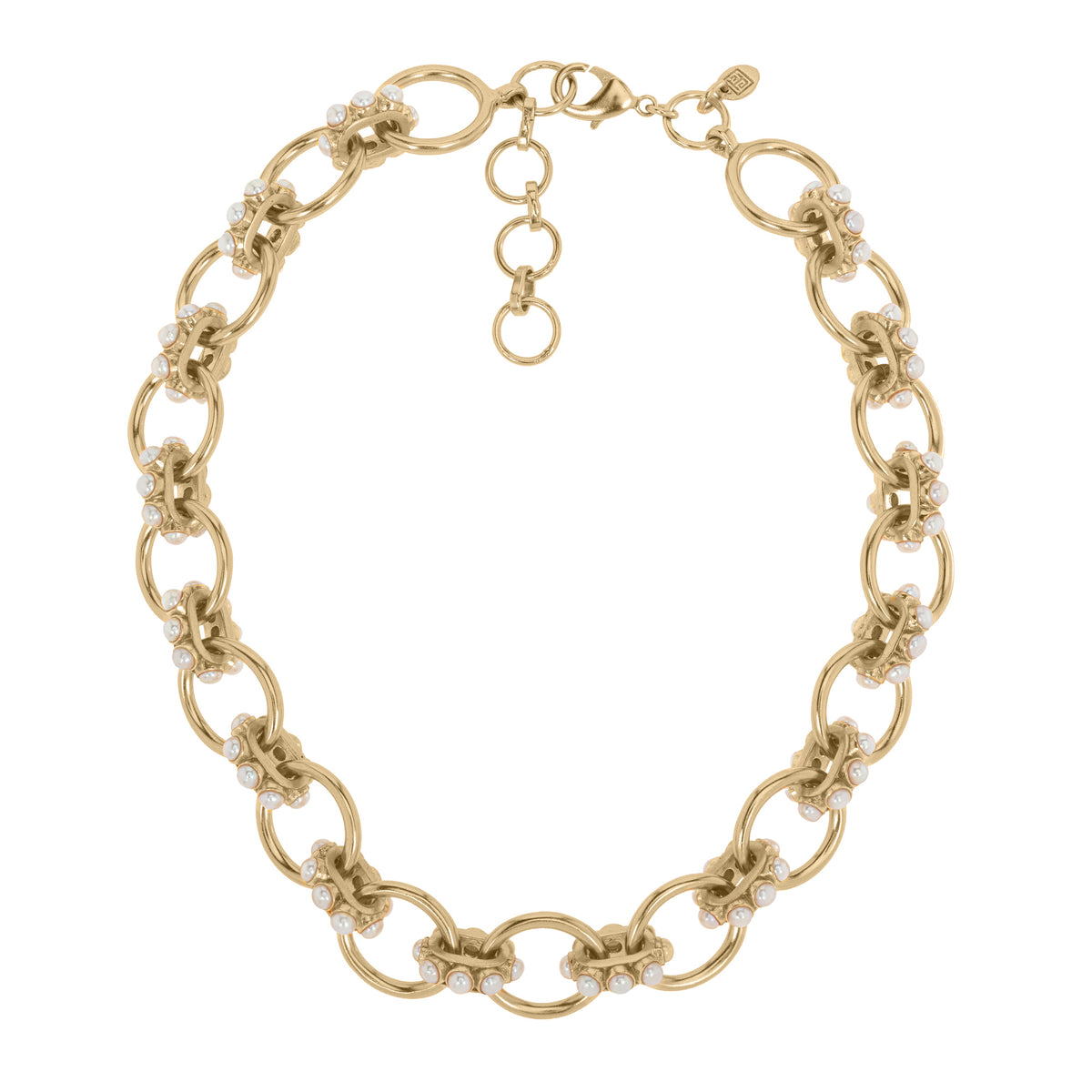 Chunky Link Gold Necklace With Pearl: The Nicola