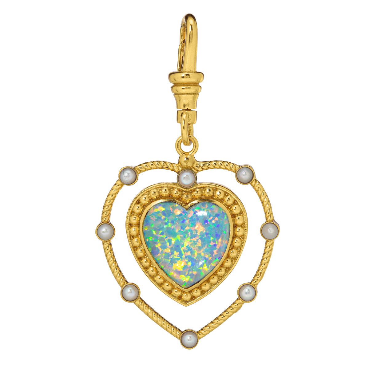 Opal Heart with Braided Pearl Bezel Charm: The Lily