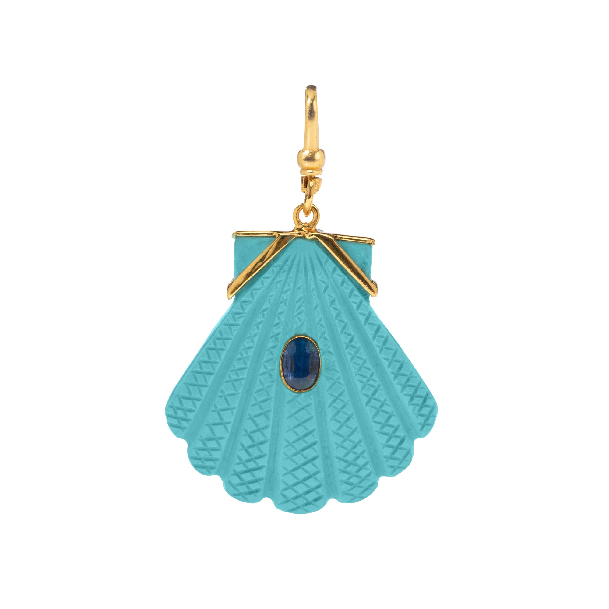 The Mara: Reversible Carved Fan Shell Charm In Turquoise