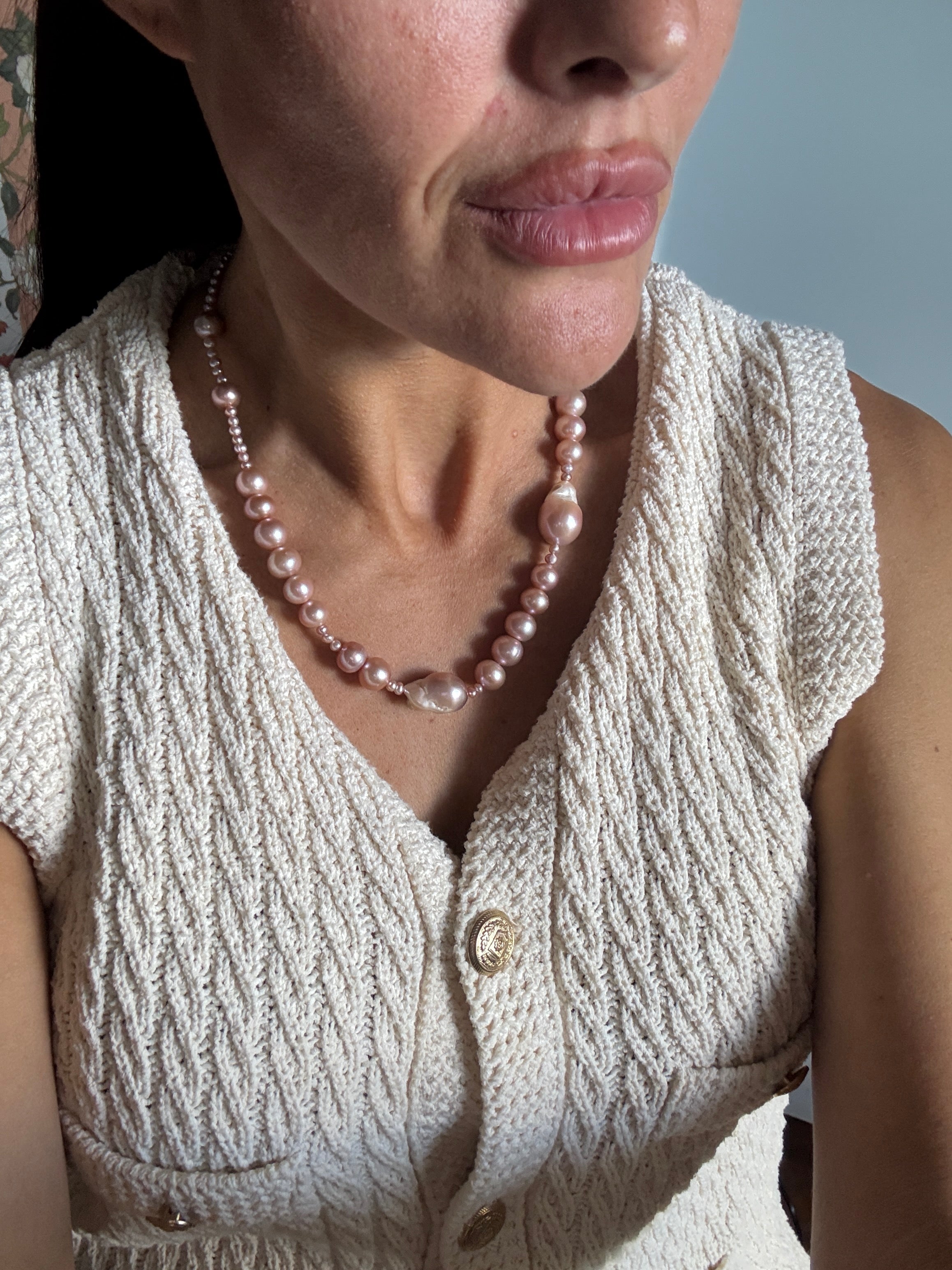 Pink Baroque & Freswater Round Pearl Necklace: The Daphne
