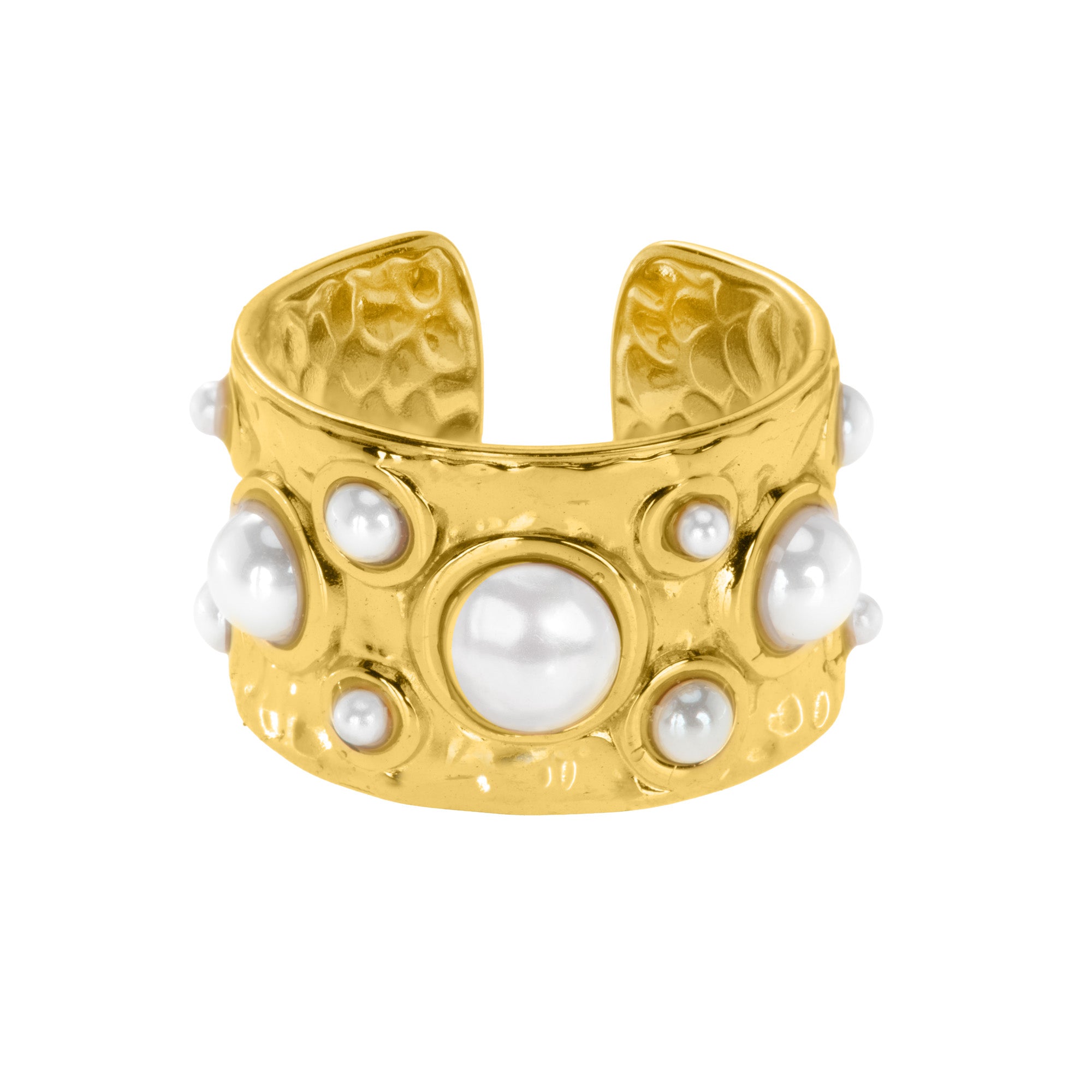 Thick Pearl Hammered Ring: The Yolanda