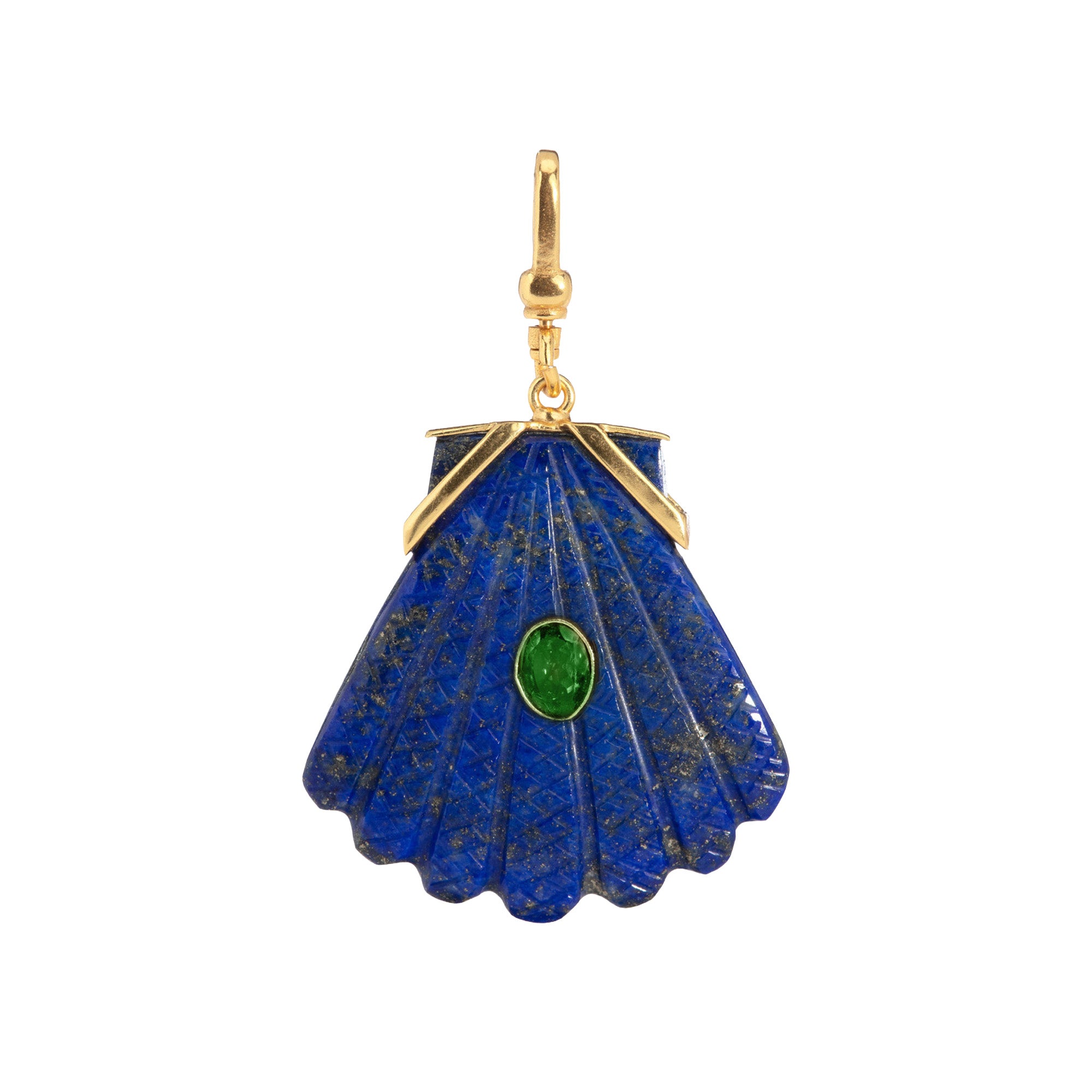 The Mara: Reversible Carved Fan Shell Charm In Lapis Lazuli