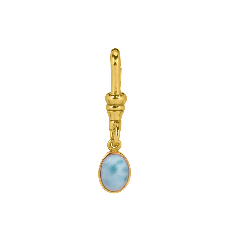 Mini Plain Bezel Oval Gemstone Charm (Larimar)