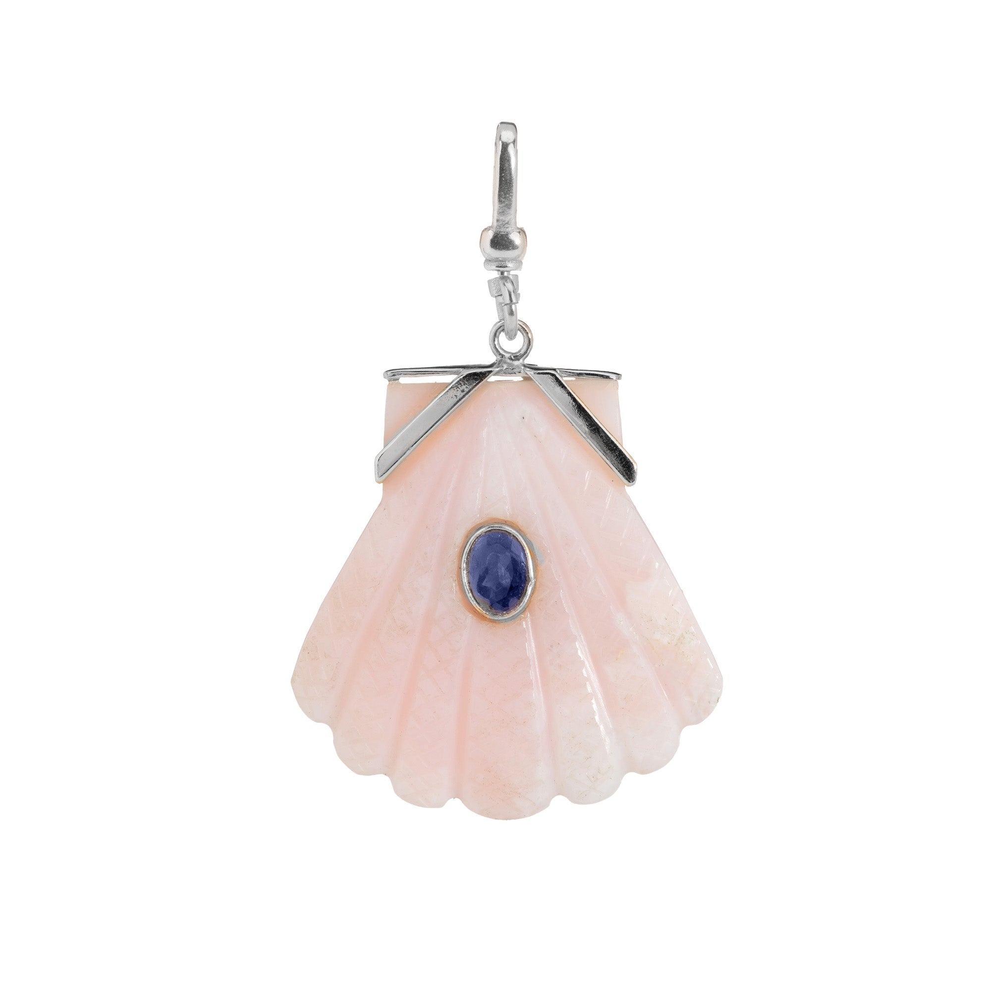The Mara: Reversible Carved Fan Shell Charm in Pink Opal