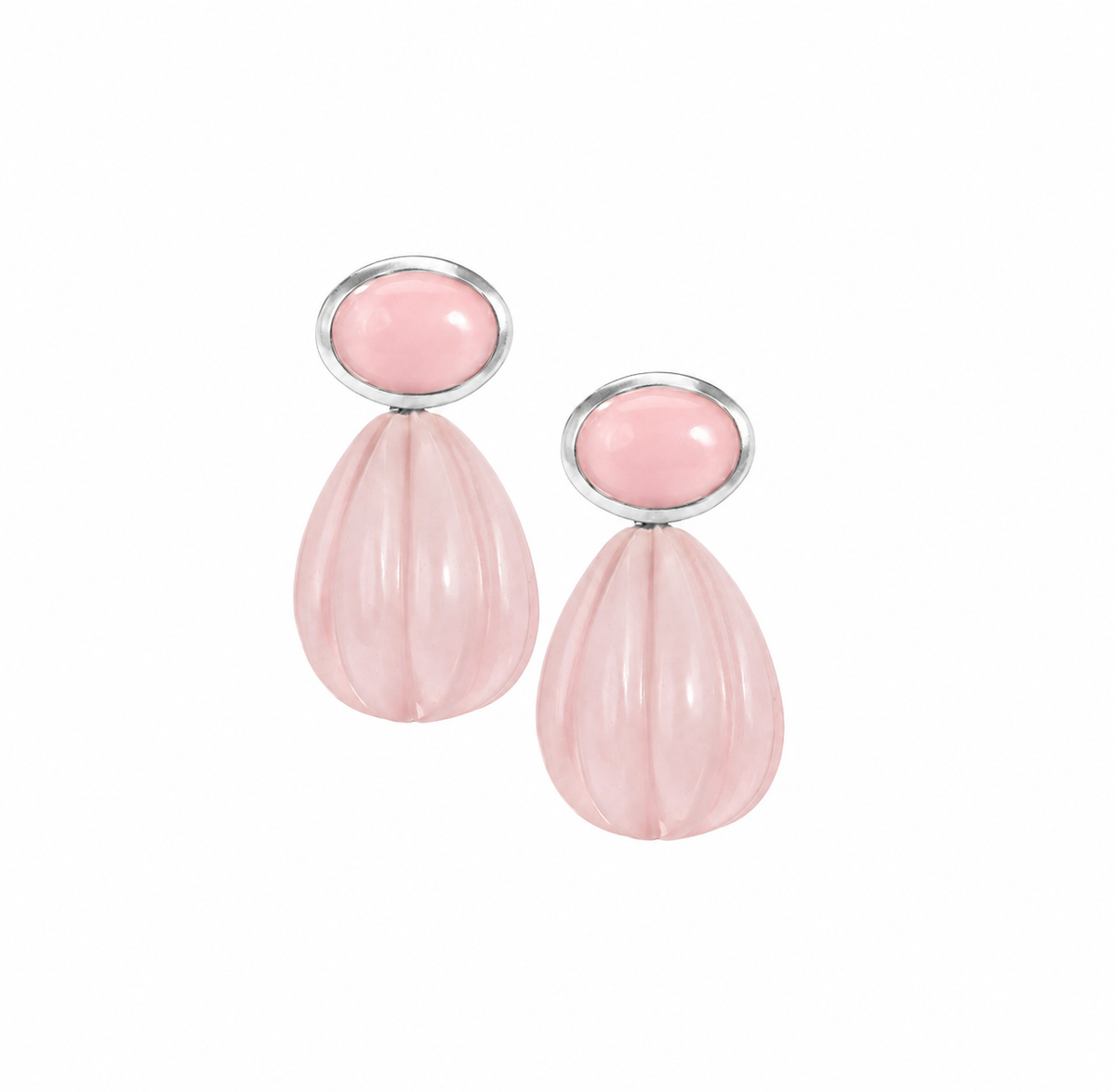 Pink Opal and Rose Quartz Carved Drop Earrings: The Salma