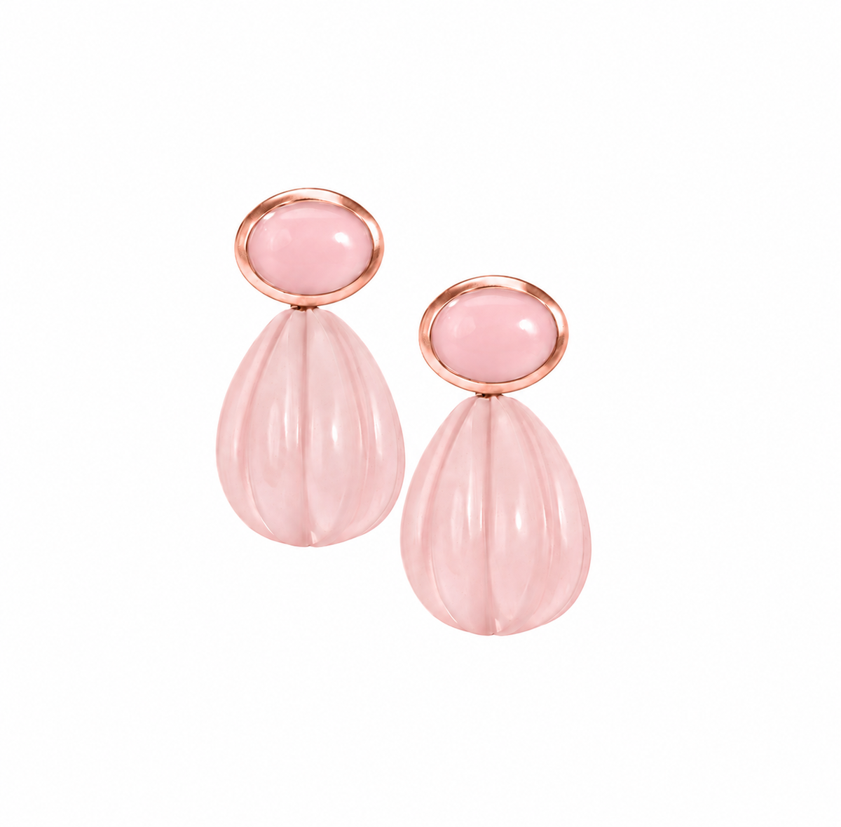 Pink Opal and Rose Quartz Carved Drop Earrings: The Salma