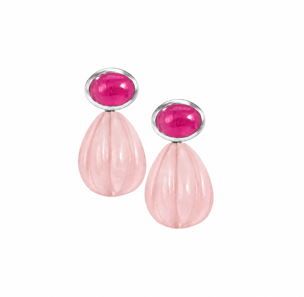 Strawberry Quartz and Rose Quartz Carved Drop Earrings: The Salma