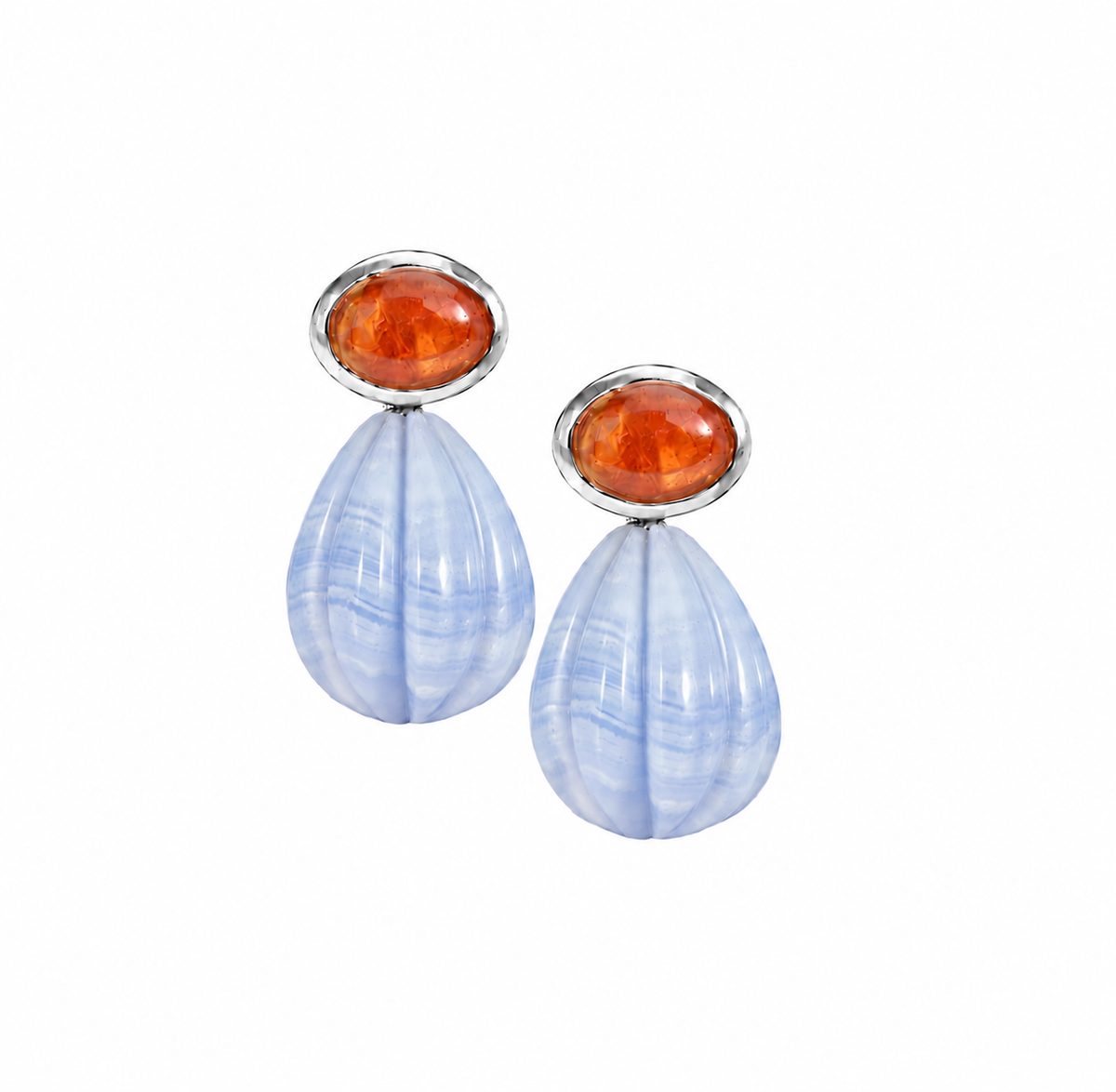 Orange Tourmaline & Carved Blue Lace Agate Drop: The Salma