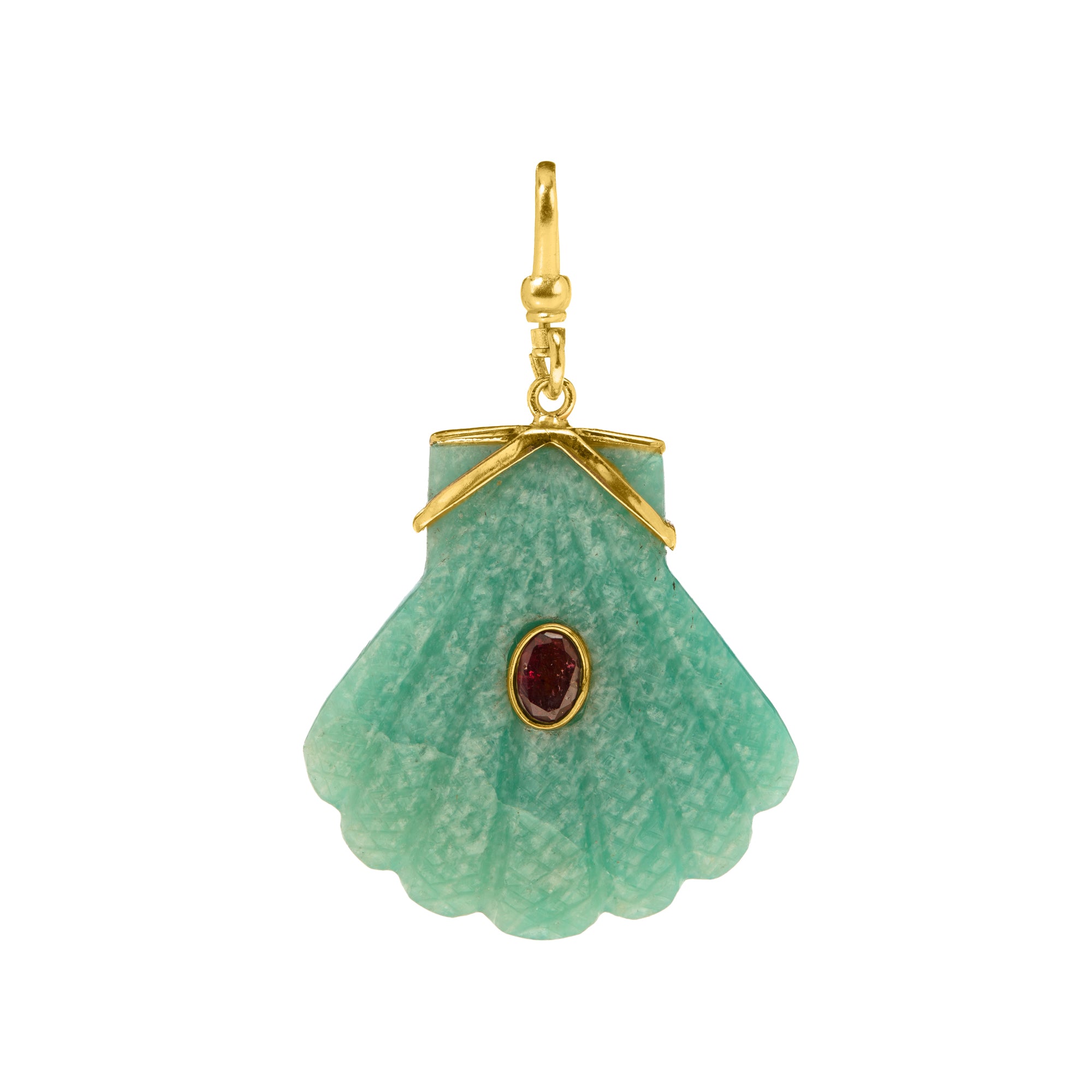 The Mara: Reversible Carved Fan Shell Charm in Amazonite