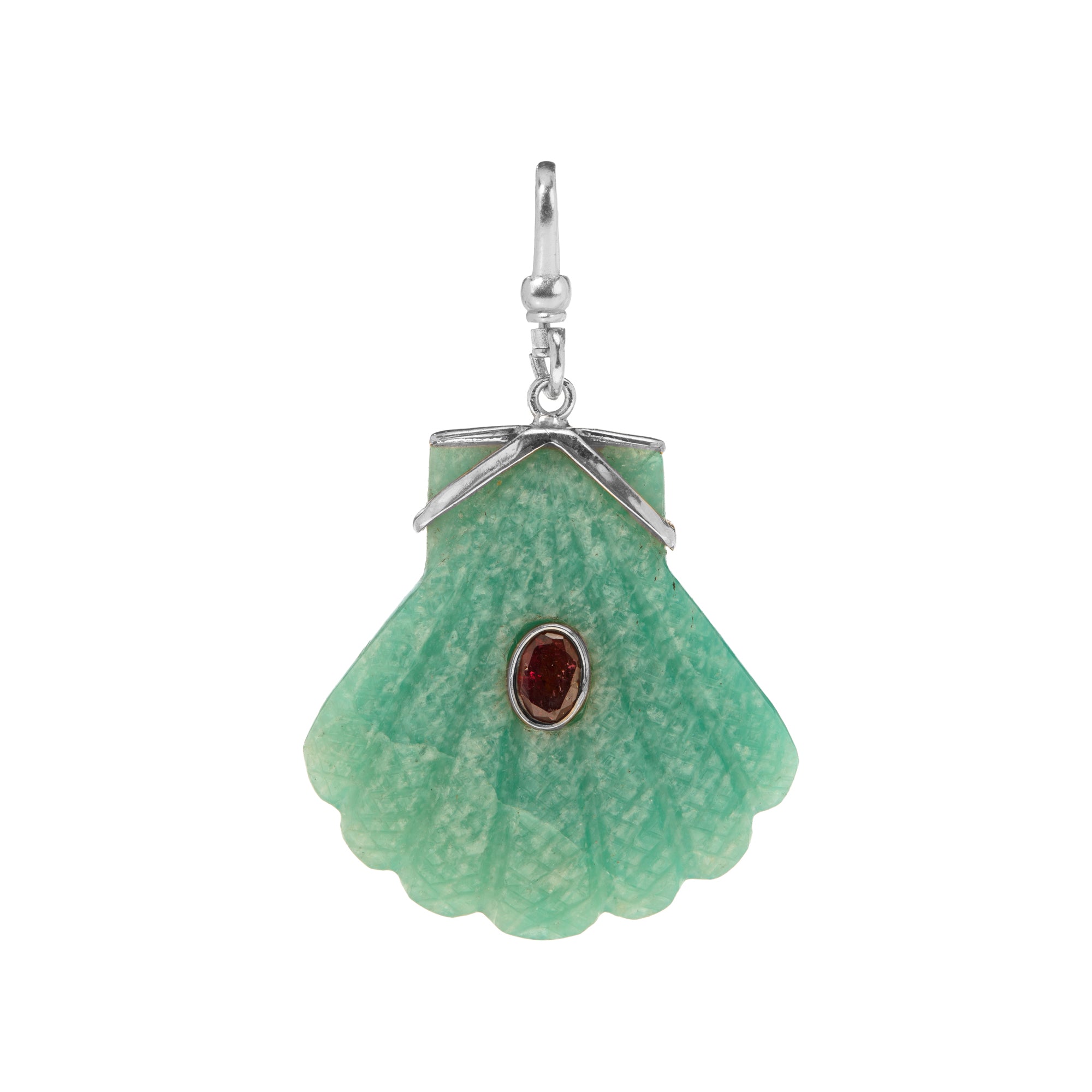 The Mara: Reversible Carved Fan Shell Charm in Amazonite