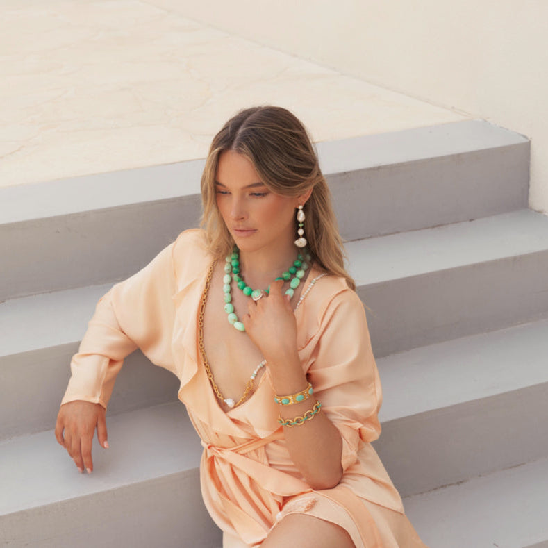 Natural, Round Australian Chrysoprase Necklace: The Ebony