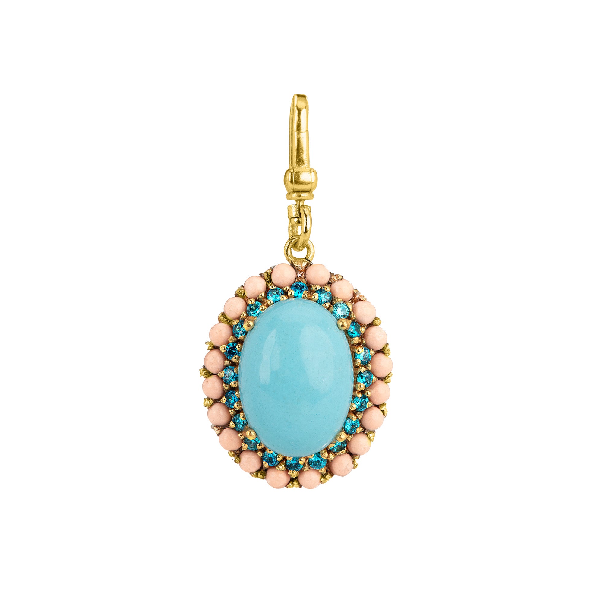 Turquoise & Coral Oval Charm: The Catherine