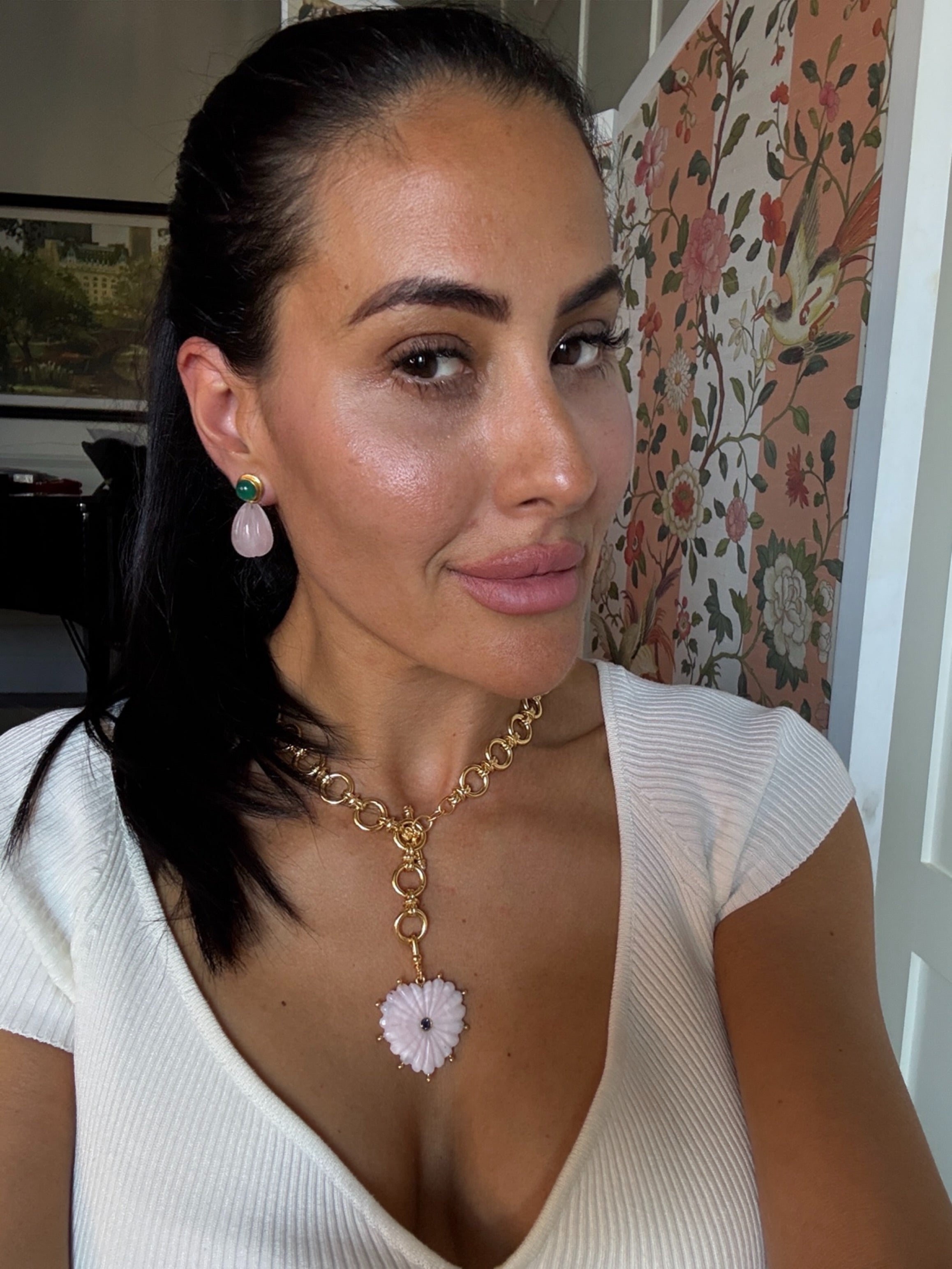 Reversible Carved Pink Opal Heart: The Mabel