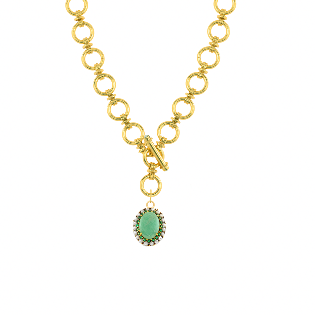 Amazonite & Pearl Oval Charm