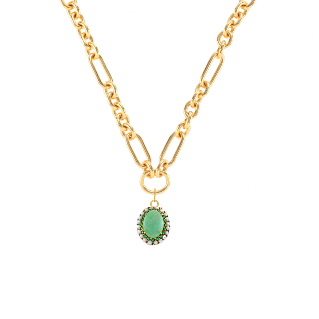 Amazonite & Pearl Oval Charm