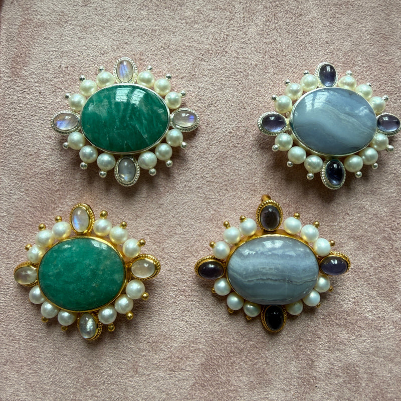 Gemstone and Pearl Brooch + Clip + Charm: The Celeste