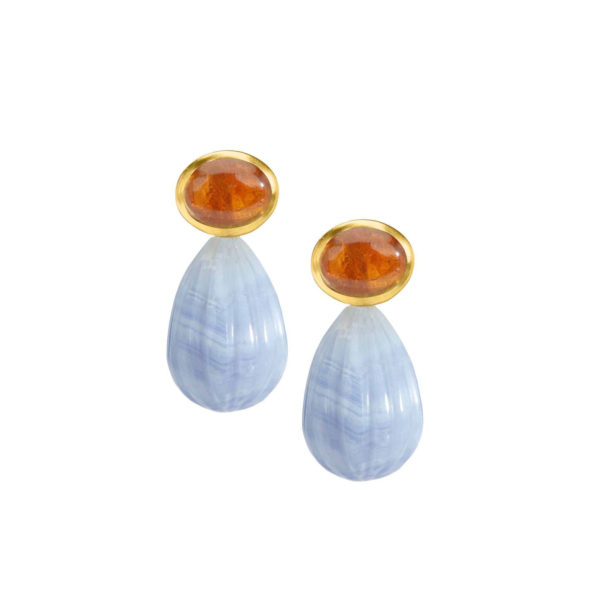 The Salma: Orange Tourmaline & Carved Blue Lace Agate Drop