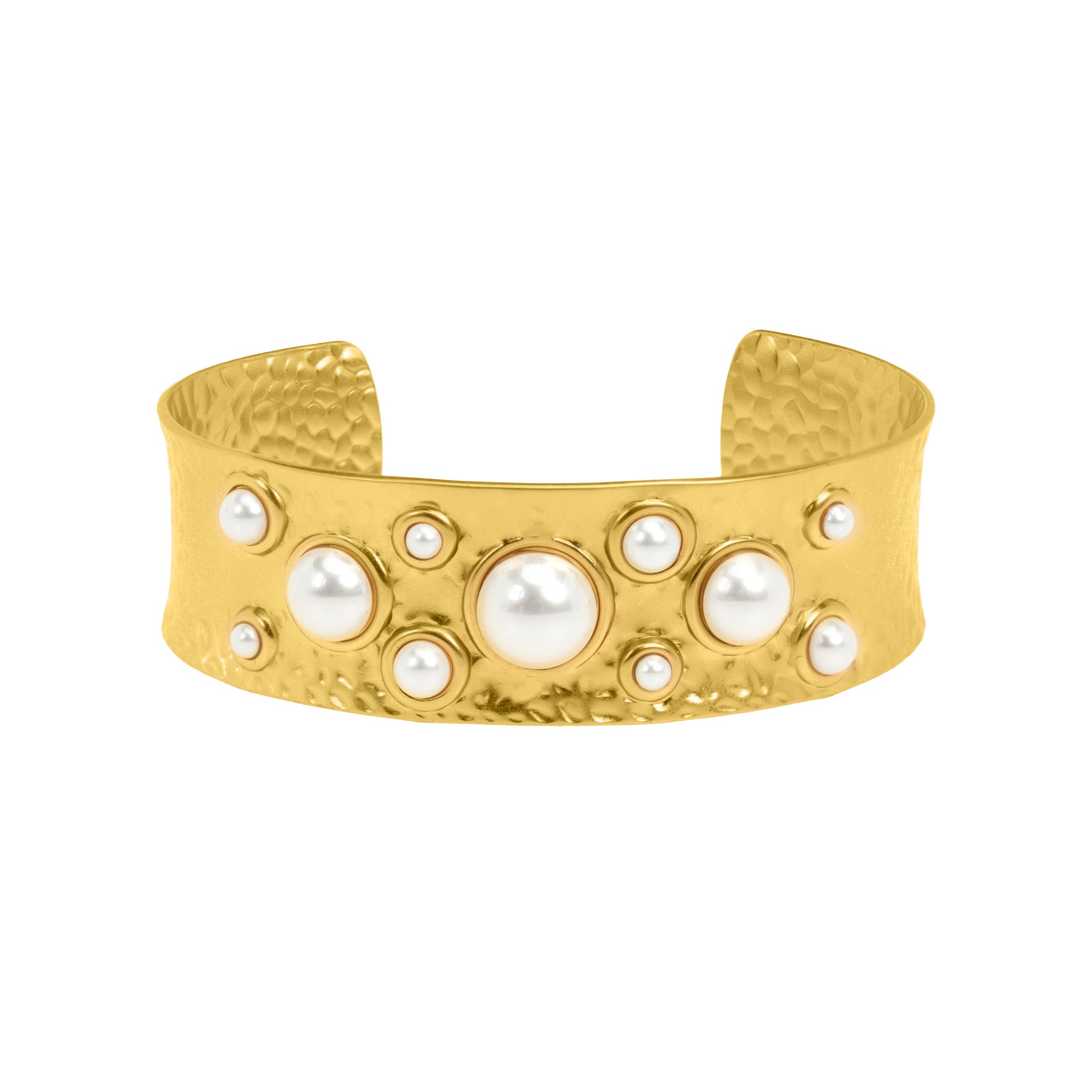 Thick Pearl Hammered Cuff: The Yasmine