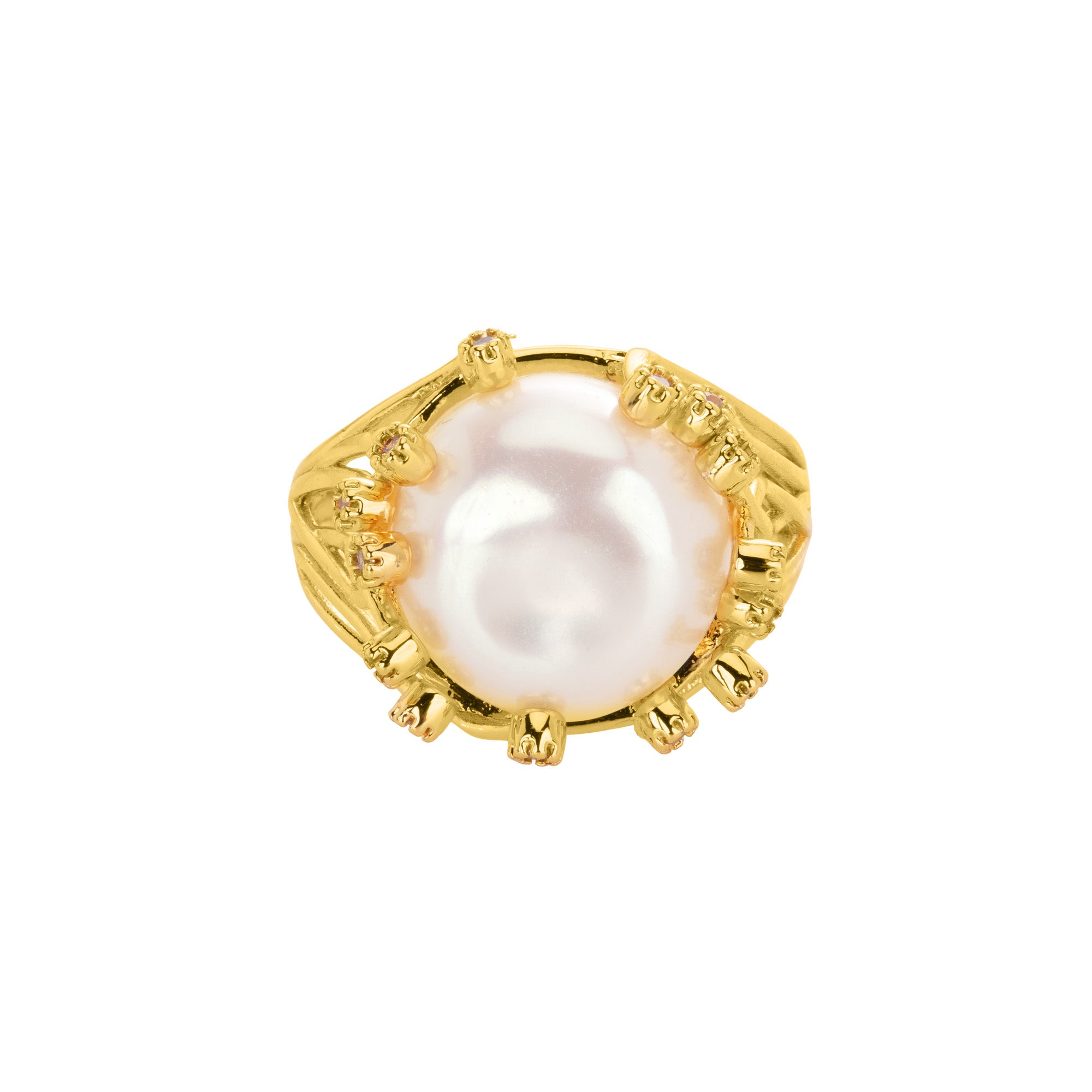 Freshwater Pearl and White Topaz Prong Ring: The Carina