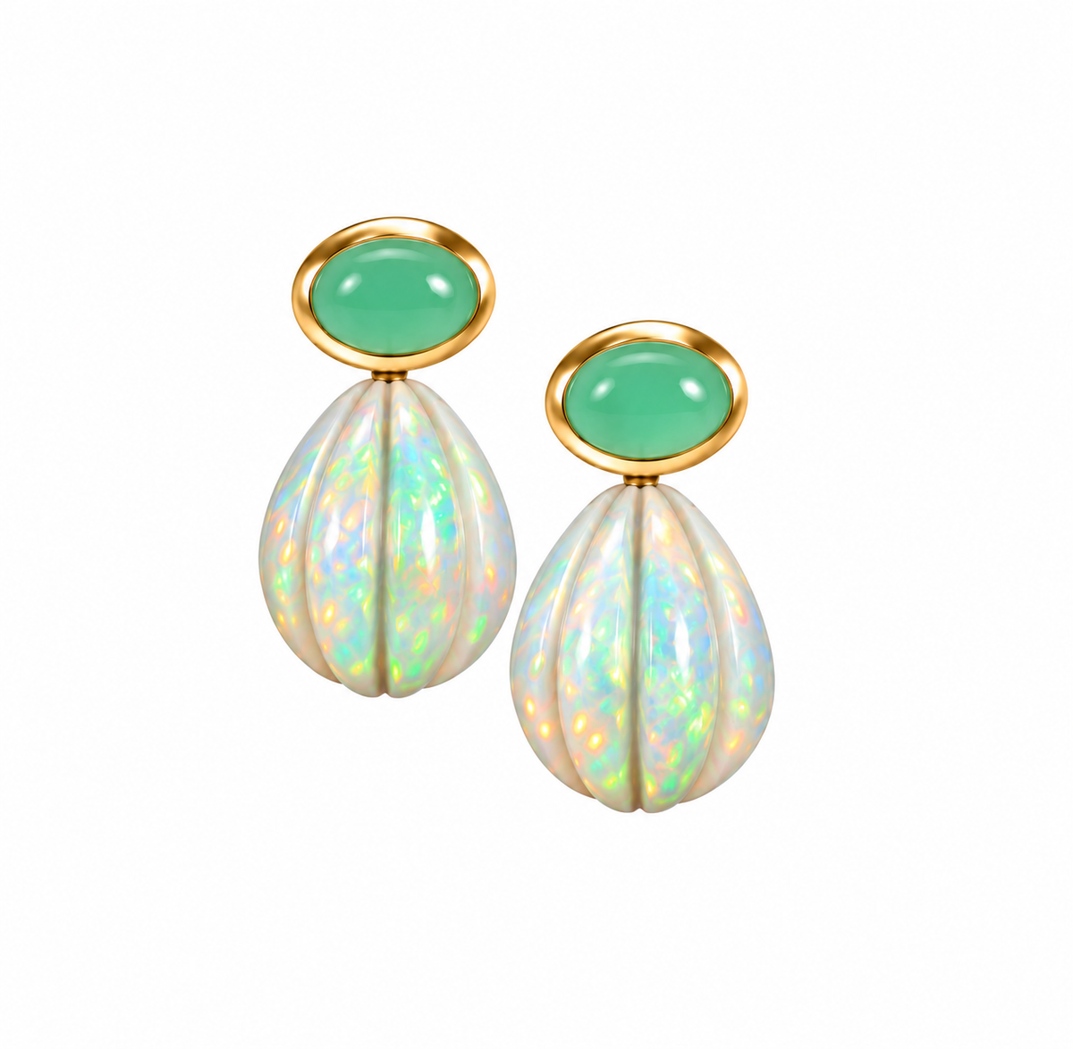 Chrysoprase & Opal Carved Drop Earrings: The Salma