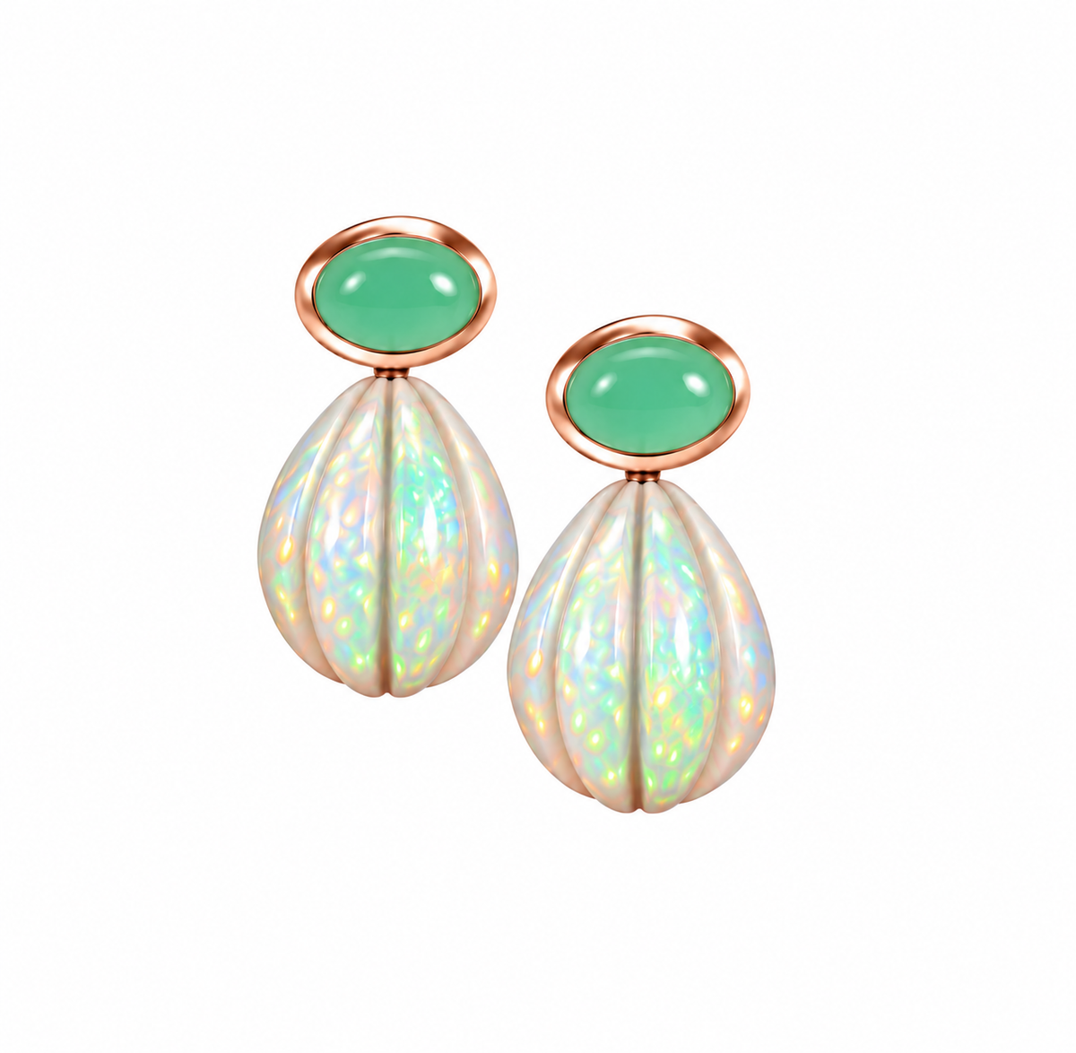 Chrysoprase & Opal Carved Drop Earrings: The Salma