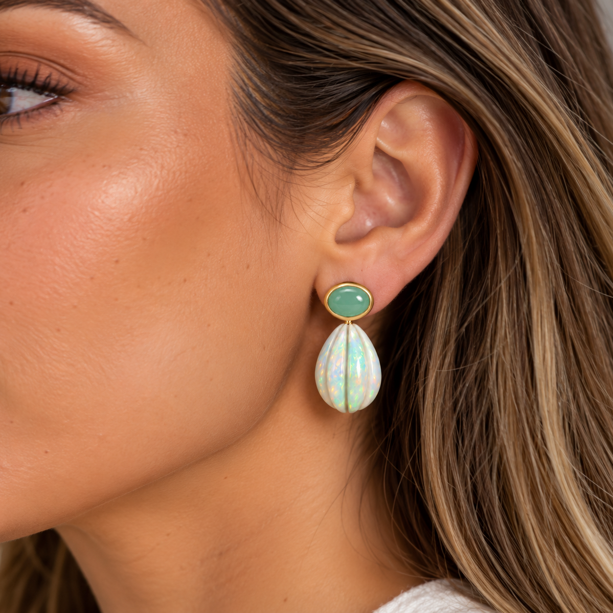 Chrysoprase & Opal Carved Drop Earrings: The Salma