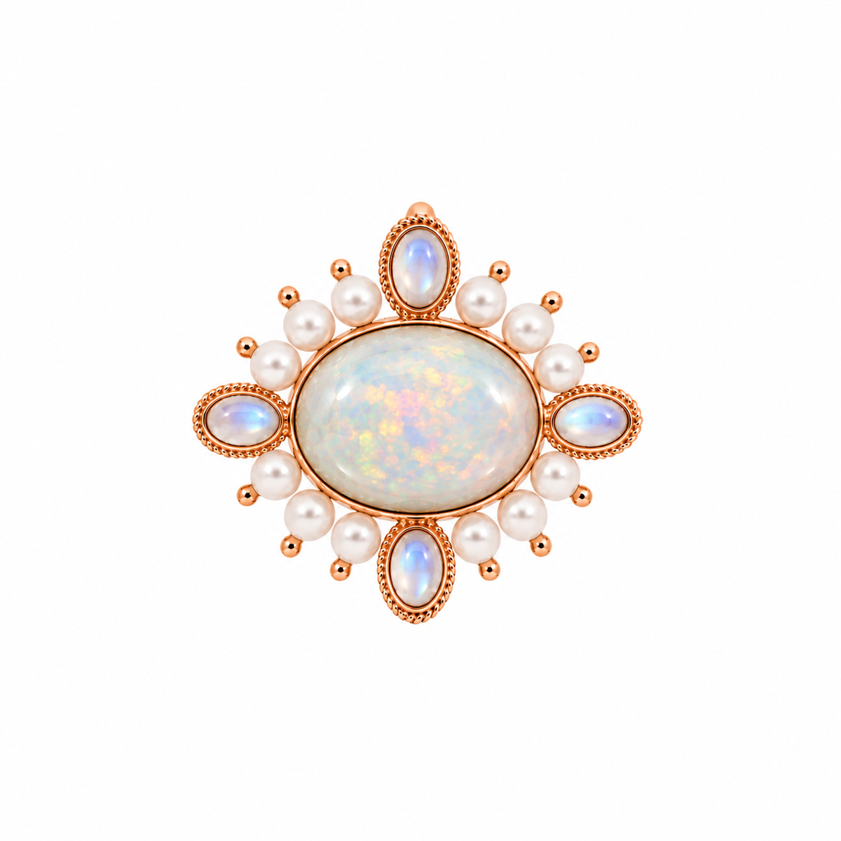 3-in-1 Opal & Rainbow Moonstone Brooch/Clip/Charm: The Celeste
