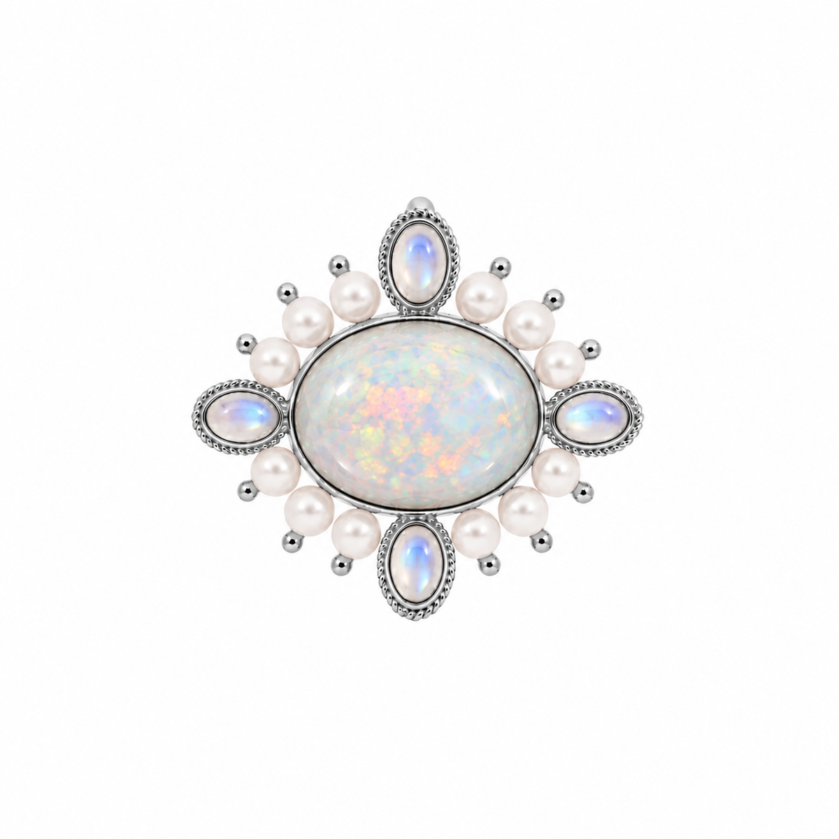 3-in-1 Opal & Rainbow Moonstone Brooch/Clip/Charm: The Celeste