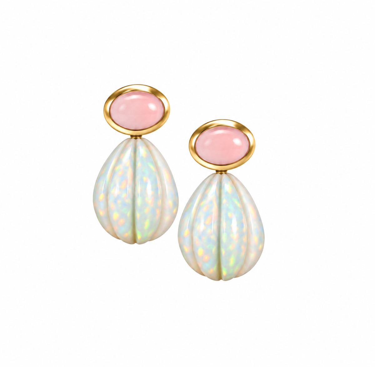Peruvian Pink Opal & Opal Carved Drop Earrings: The Salma